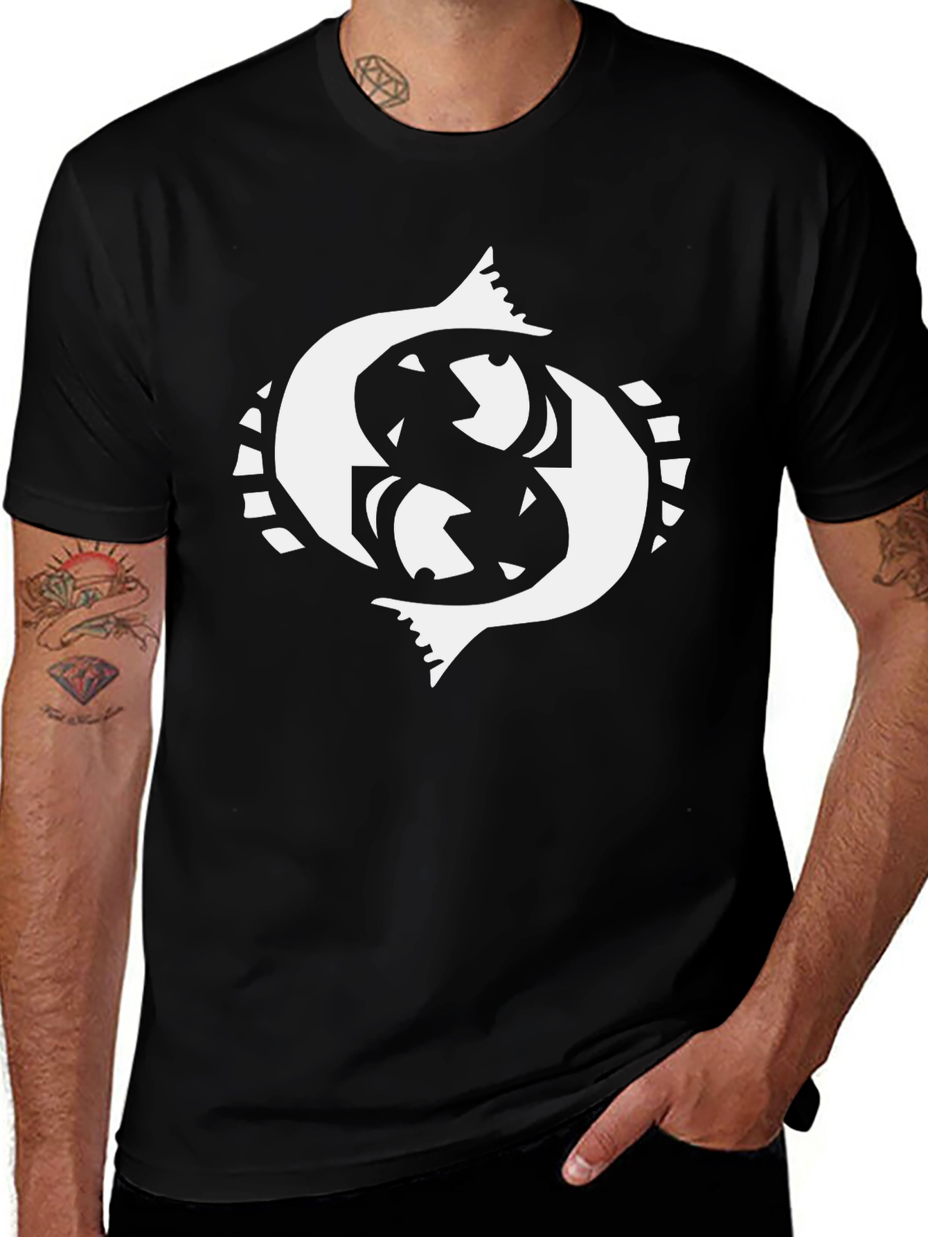 Black Pisces Zodiac Sign Graphic Tee - Black Cotton Blend main image