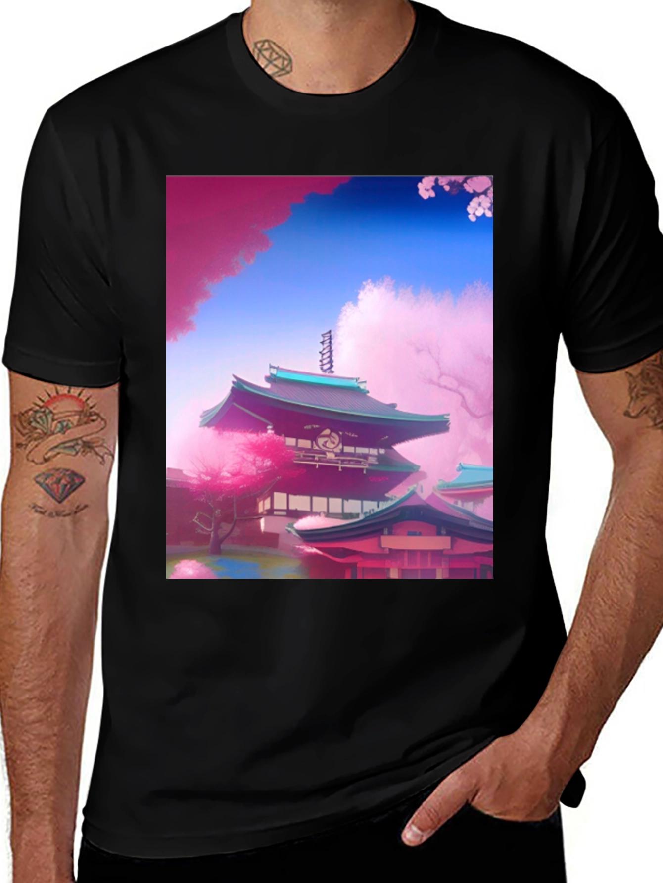 Variant 3 of Asian Temple Blossom Graphic Tee
