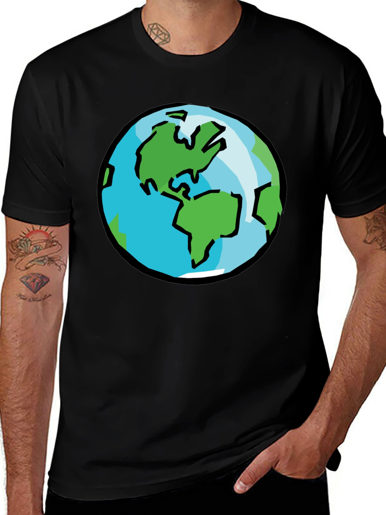 Earth Graphic Tee - Black Cotton Crew Neck