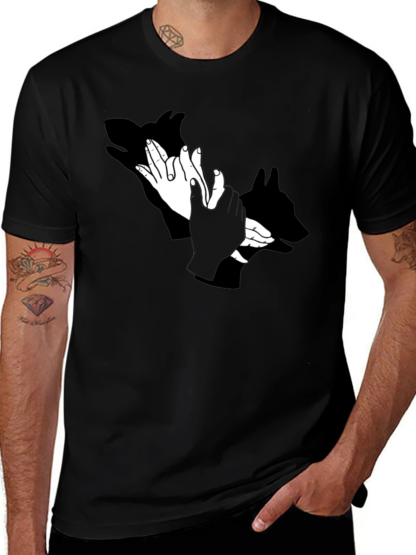 Variant 22 of Shadow Puppet Hands Graphic Tee - Unique Design