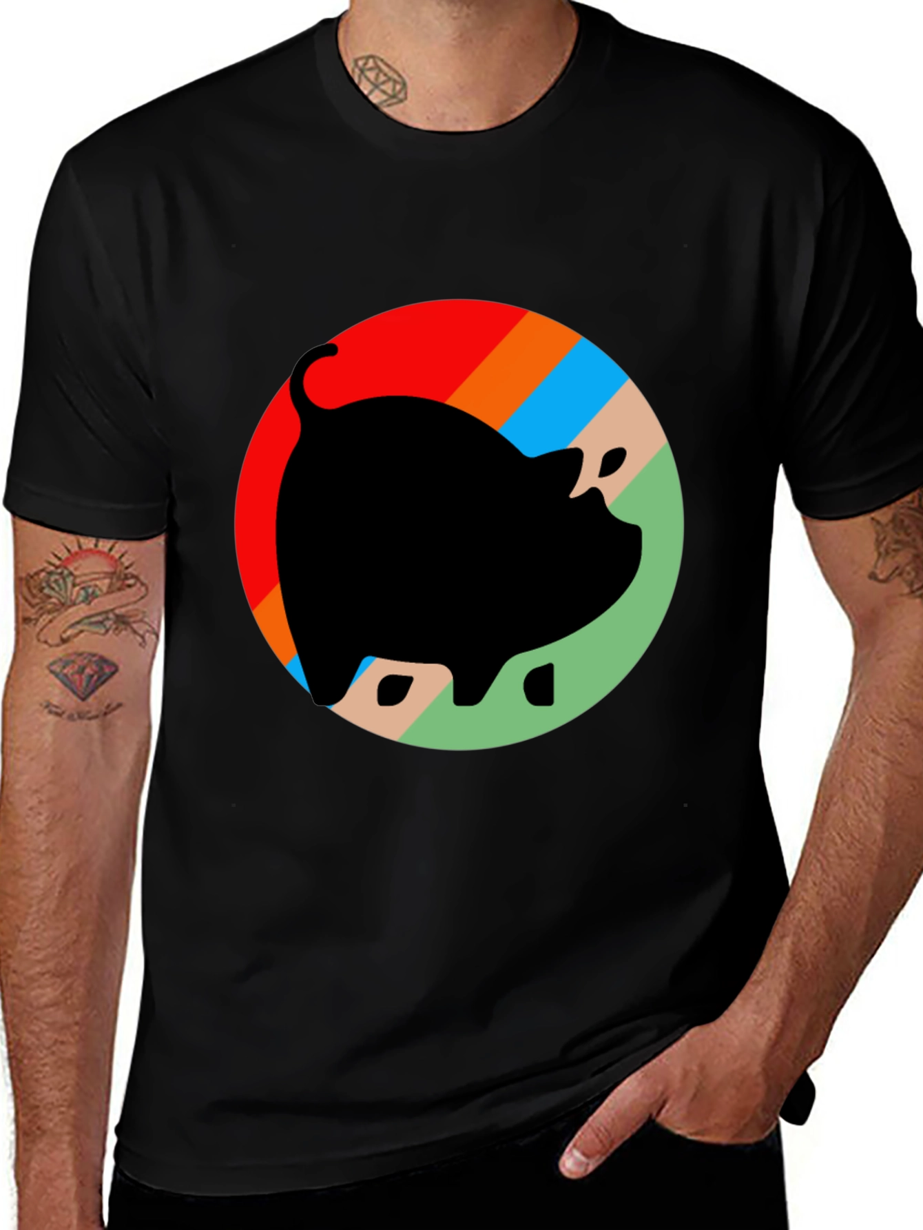 Variant 16 of Retro Pig Graphic T-Shirt - Black Cotton Tee