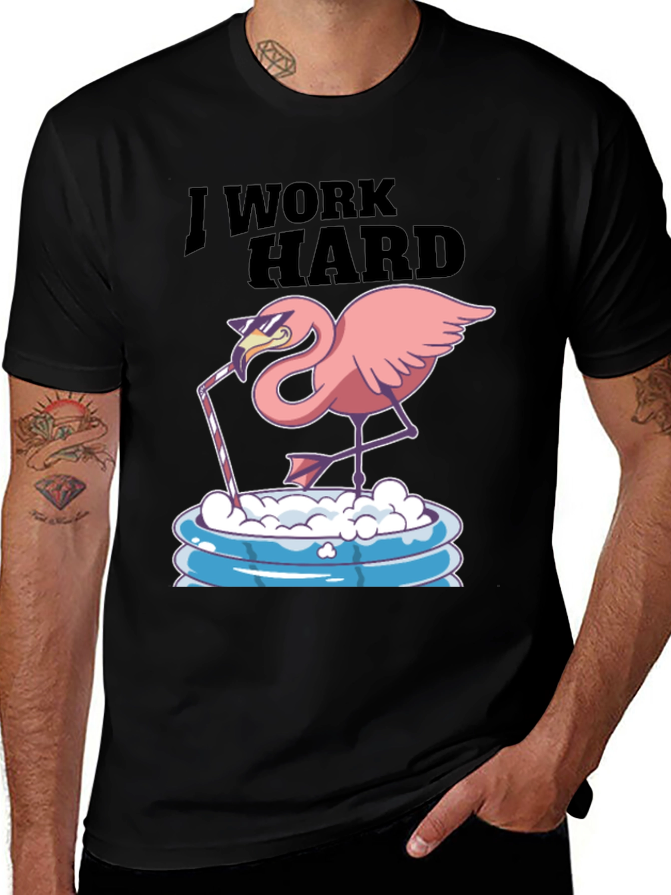 Variant 24 of I Work Hard Flamingo T-Shirt - Funny Relaxing Tee