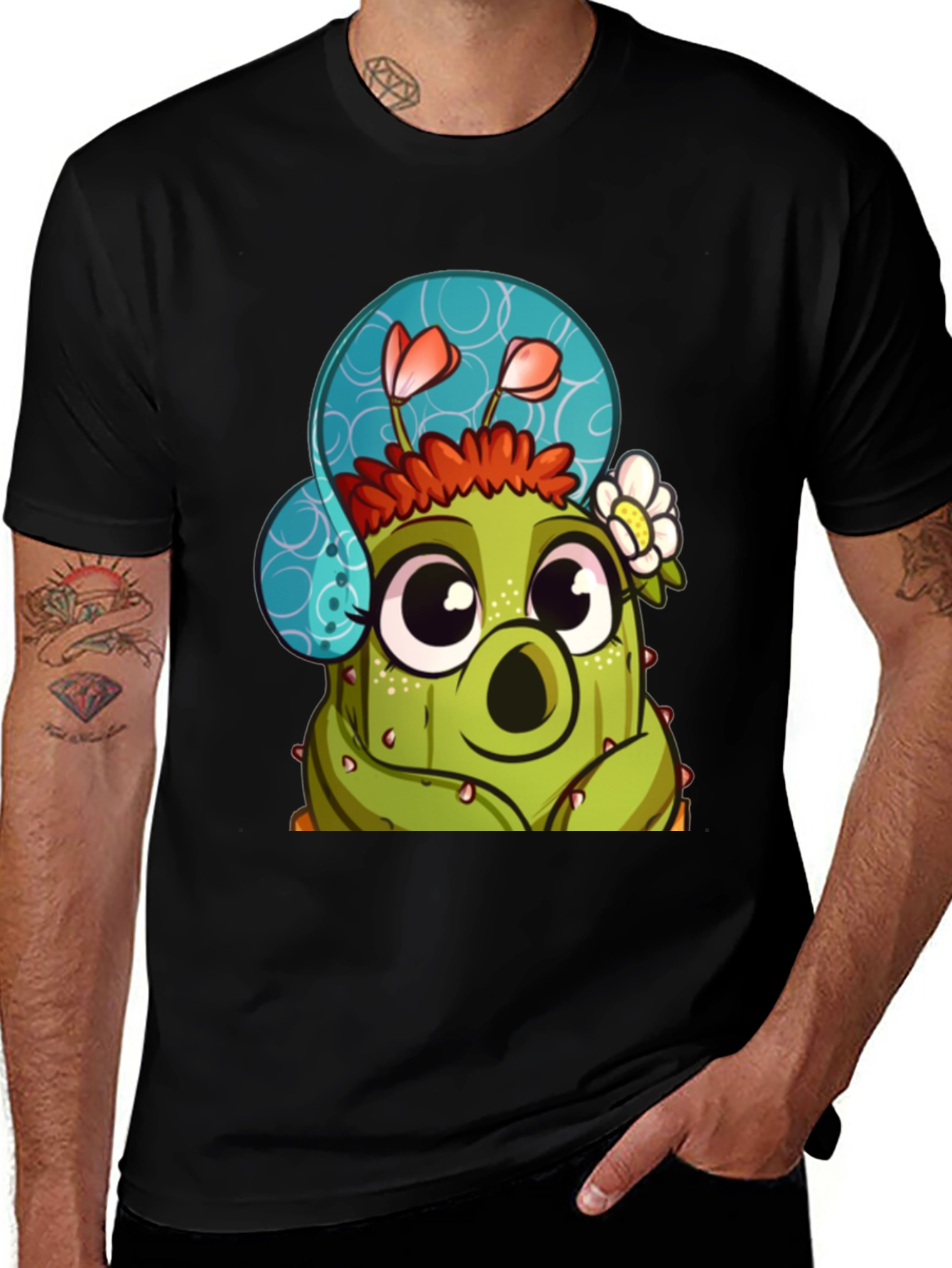 Cartoon Cactus Graphic T-Shirt