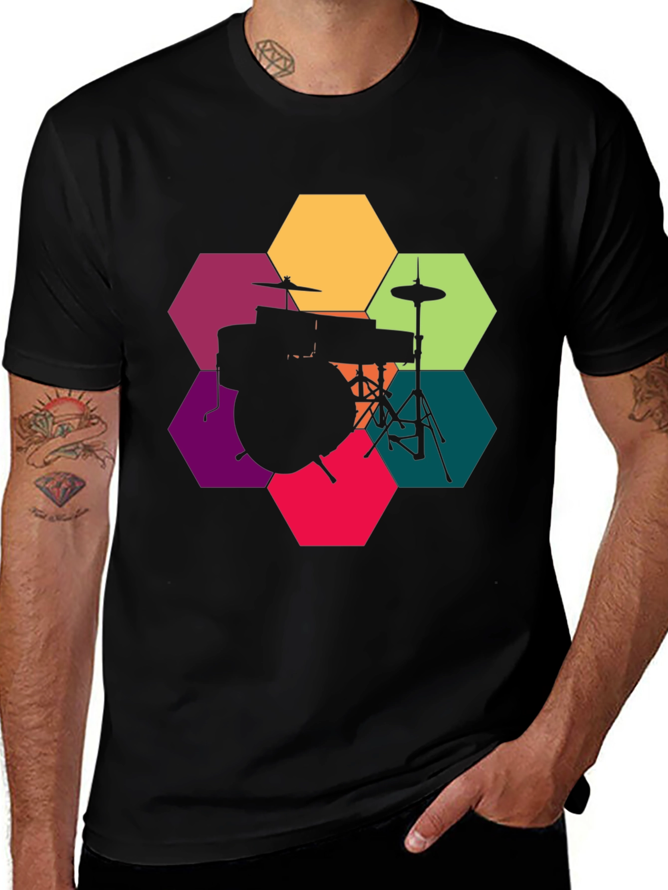 Drum Kit Hexagon Graphic T-Shirt