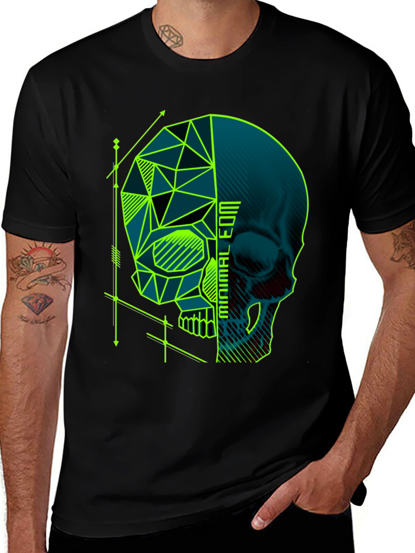 Variant 11 of Geometric Skull Graphic Tee - Minimal EDM Design