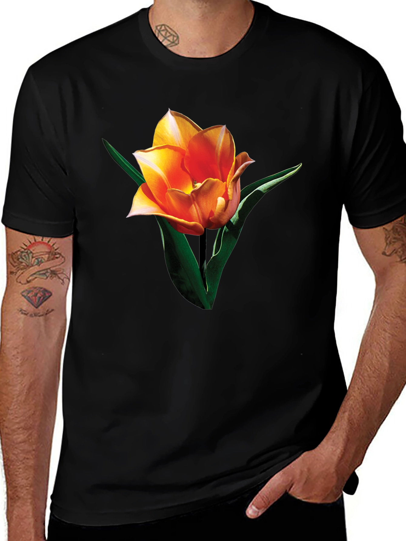Variant 13 of Black Tulip Graphic Tee - Stylish Floral Print