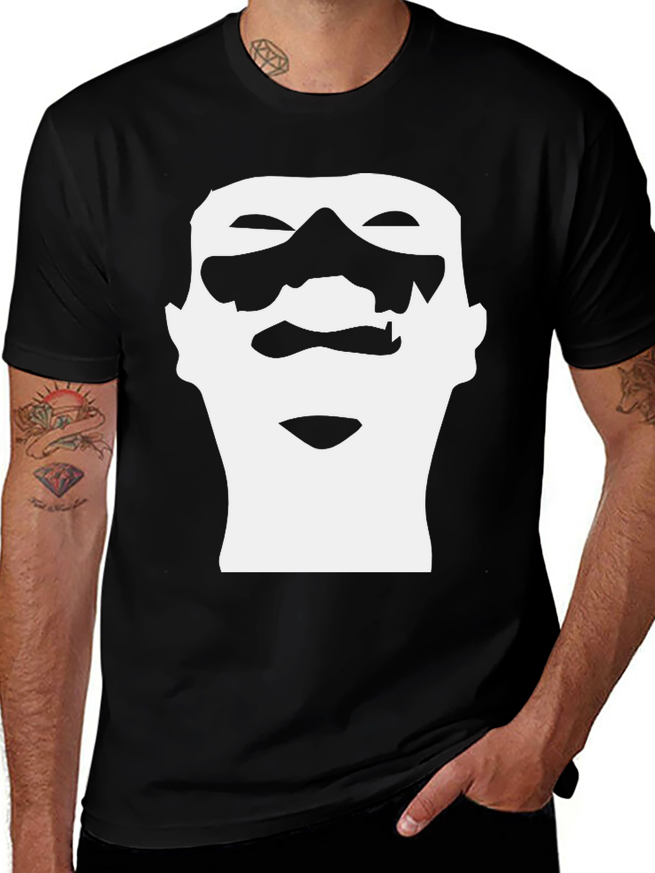 Abstract Face Graphic Black T-Shirt