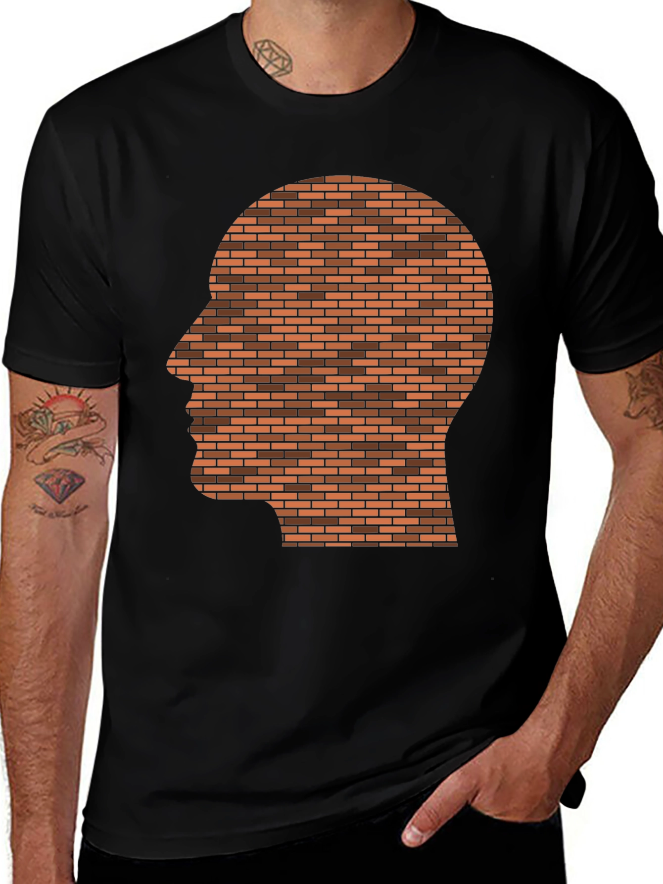 Variant 28 of Brick Head Graphic T-Shirt - Unique Novelty Design