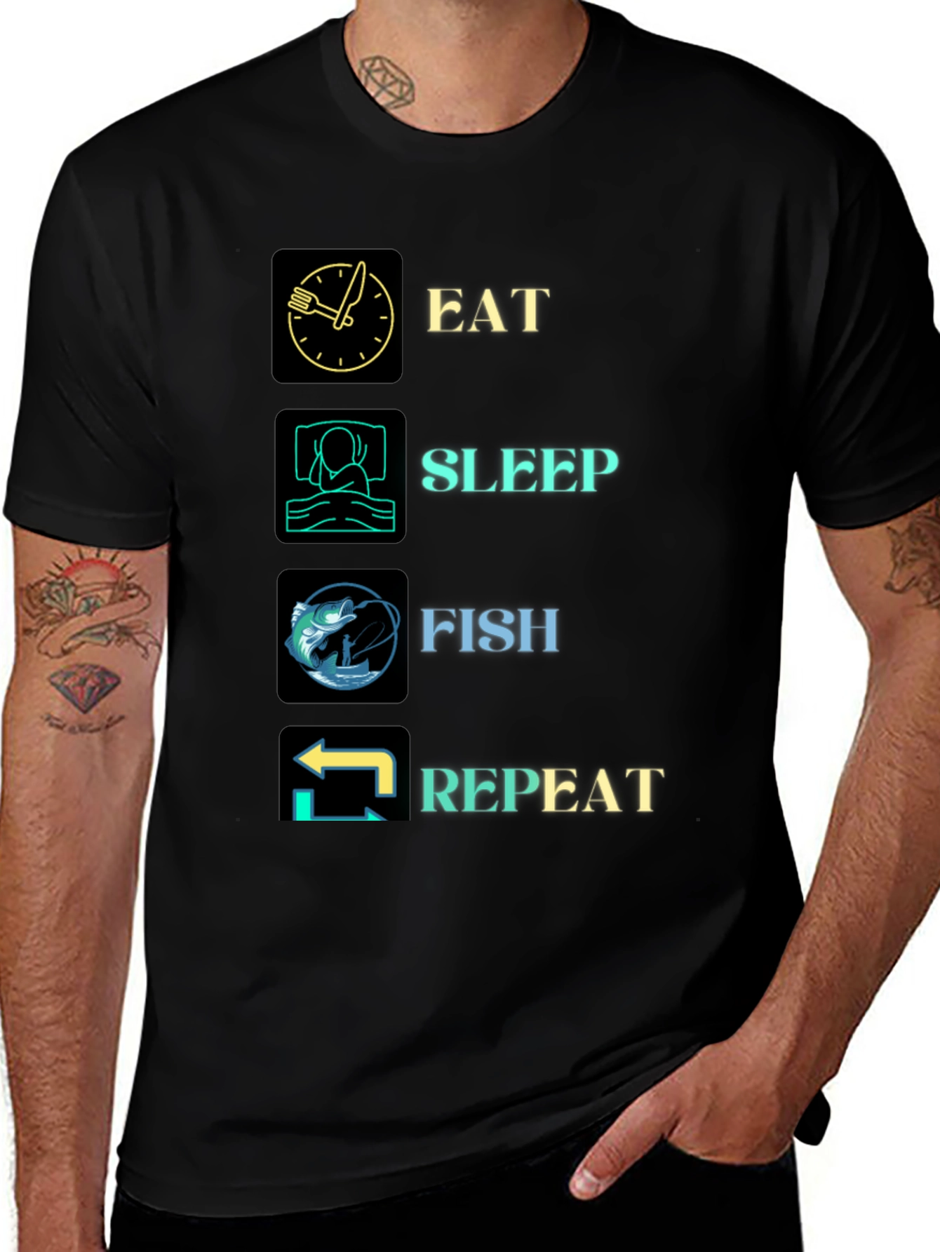 Variant 25 of Eat Sleep Fish Repeat Black T-Shirt