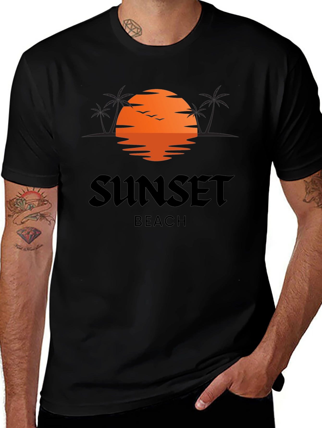 Variant 25 of Sunset Beach Graphic Tee - Black Cotton T-Shirt