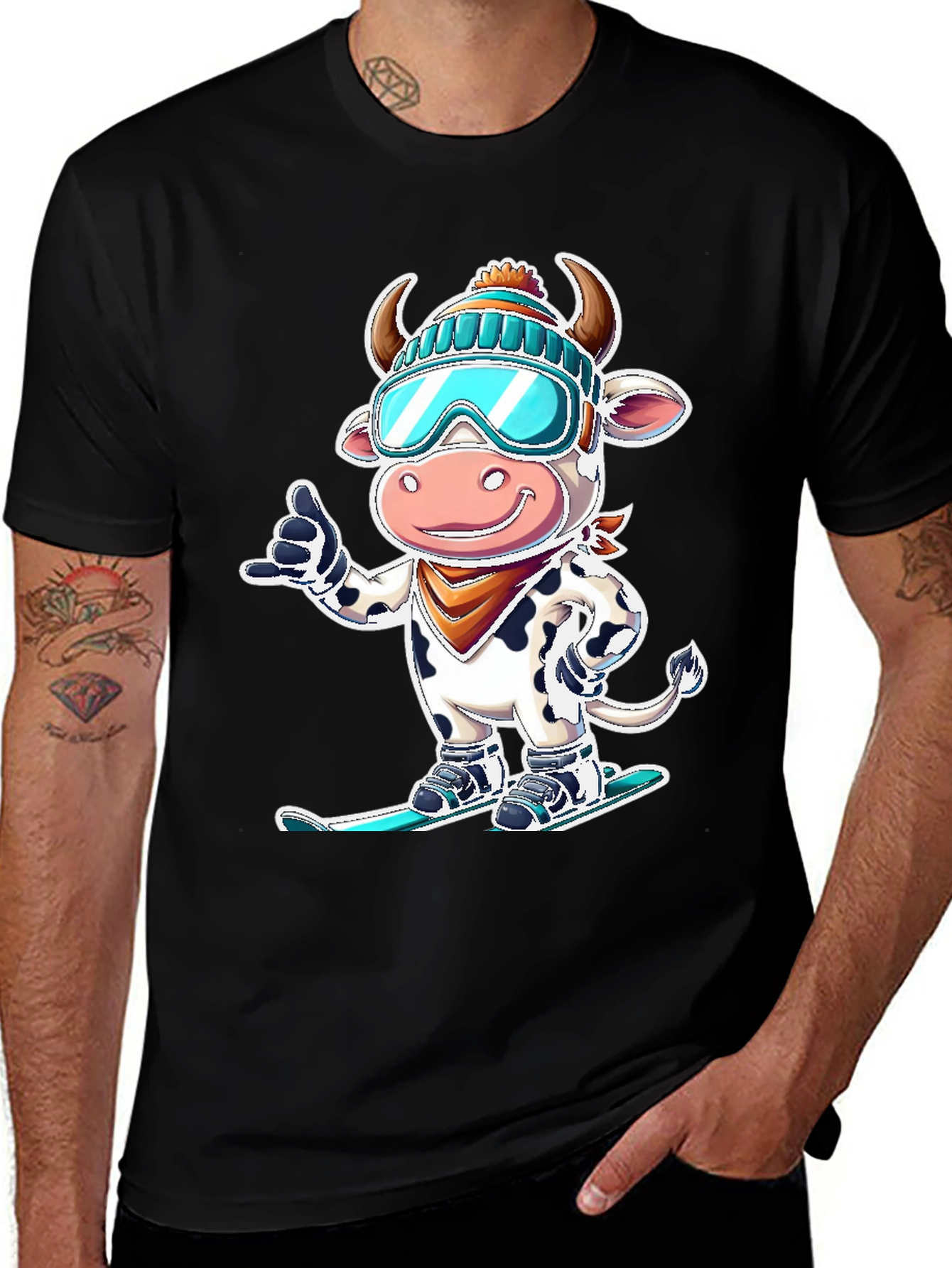 Variant 13 of Skiing Cow Graphic Tee - Fun Winter T-Shirt