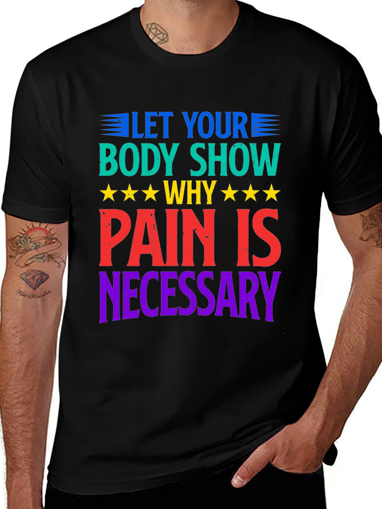 Variant 15 of Motivational Workout T-Shirt: Let Your Body Show Why Pain is Necessary