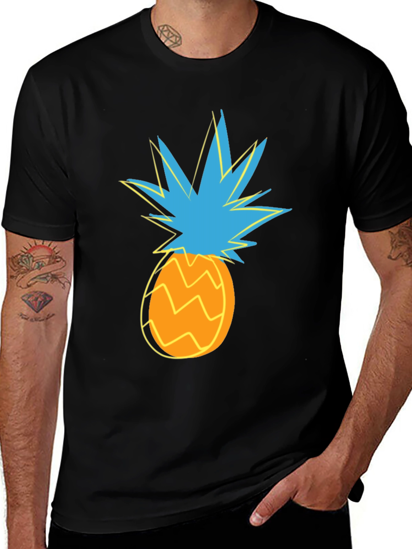 Funky Pineapple Graphic Tee - Stylish Black Cotton T-Shirt