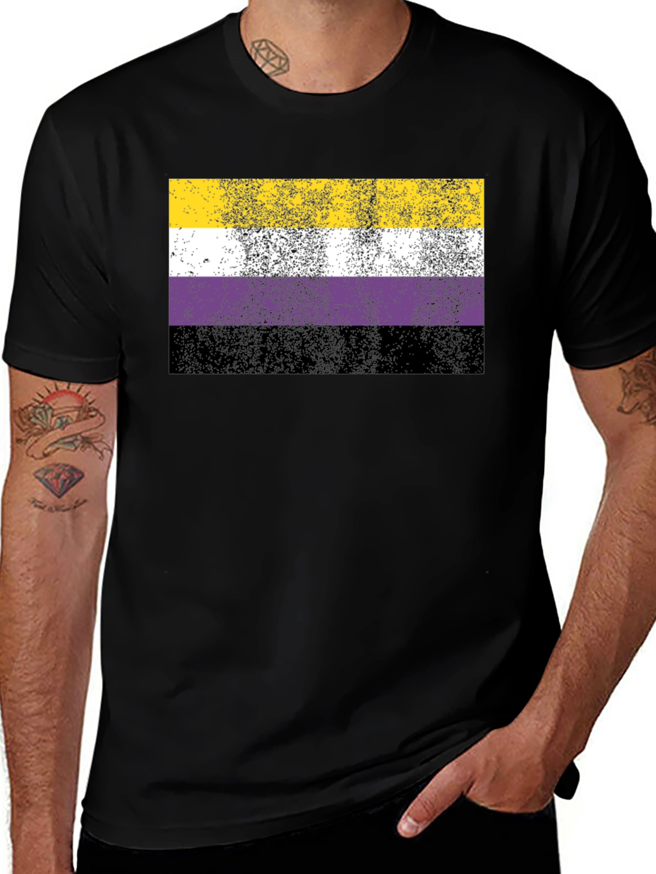 Variant 10 of Nonbinary Pride Flag T-Shirt - Distressed Design