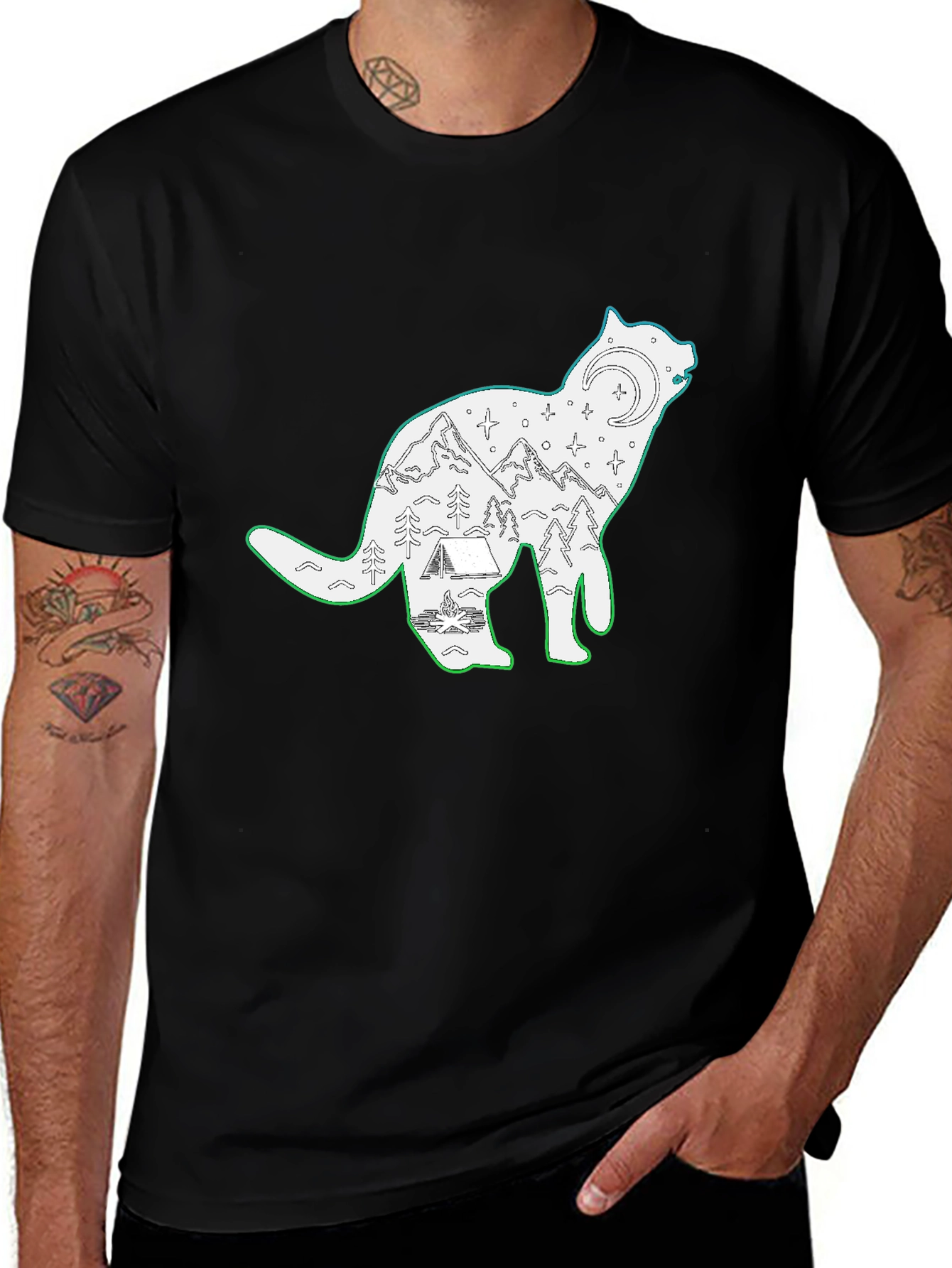 Variant 27 of Wolf Scene Graphic Black T-Shirt