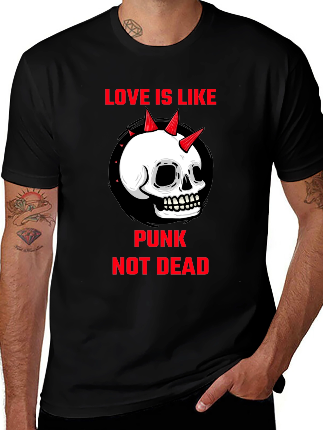 Variant 9 of Punk Skull Graphic Tee - Love is Like Punk Not Dead T-Shirt