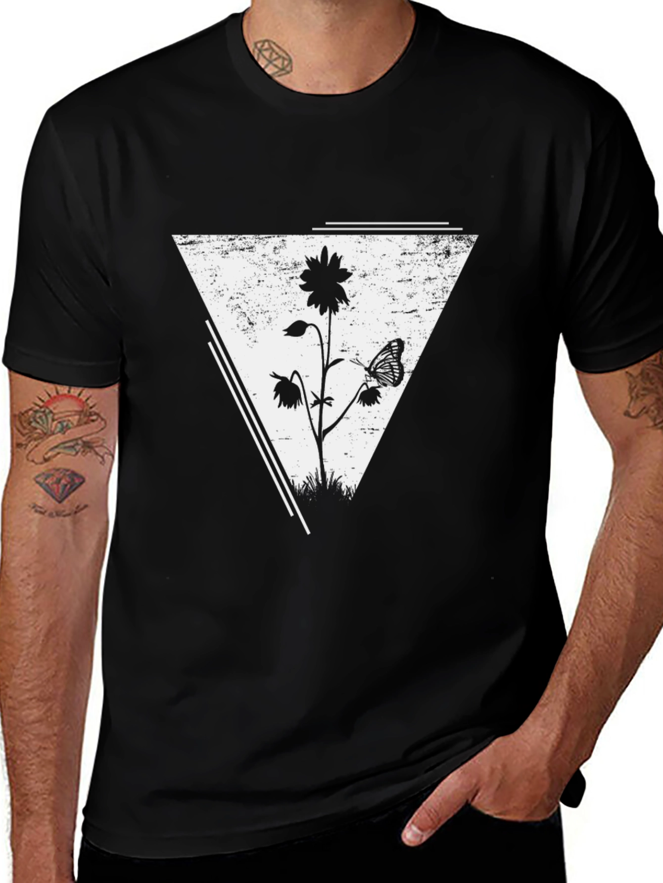 Variant 9 of Abstract Floral Butterfly Graphic Tee - Black