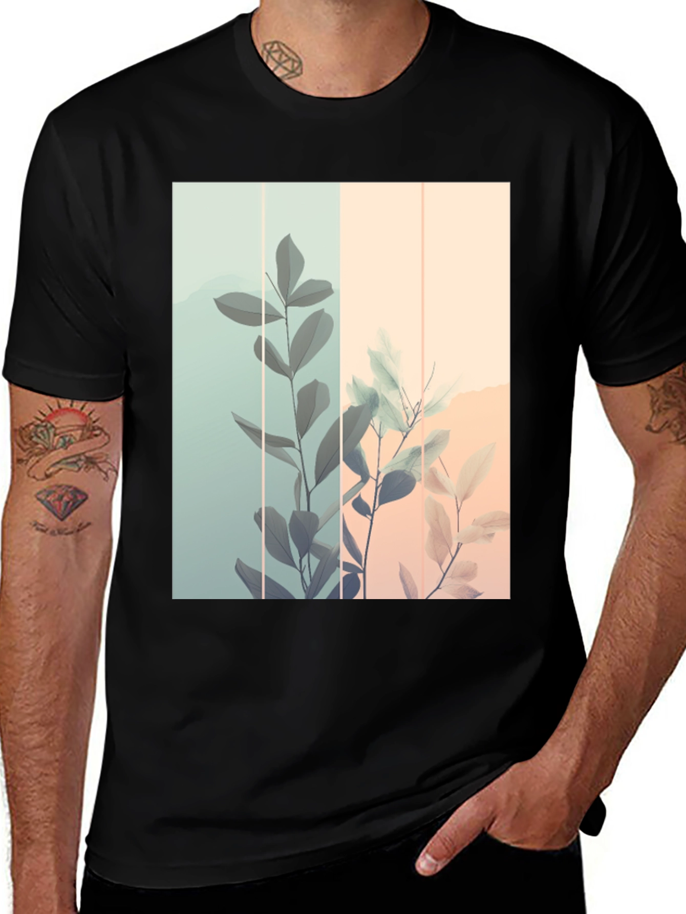 Botanical Print Black T-Shirt