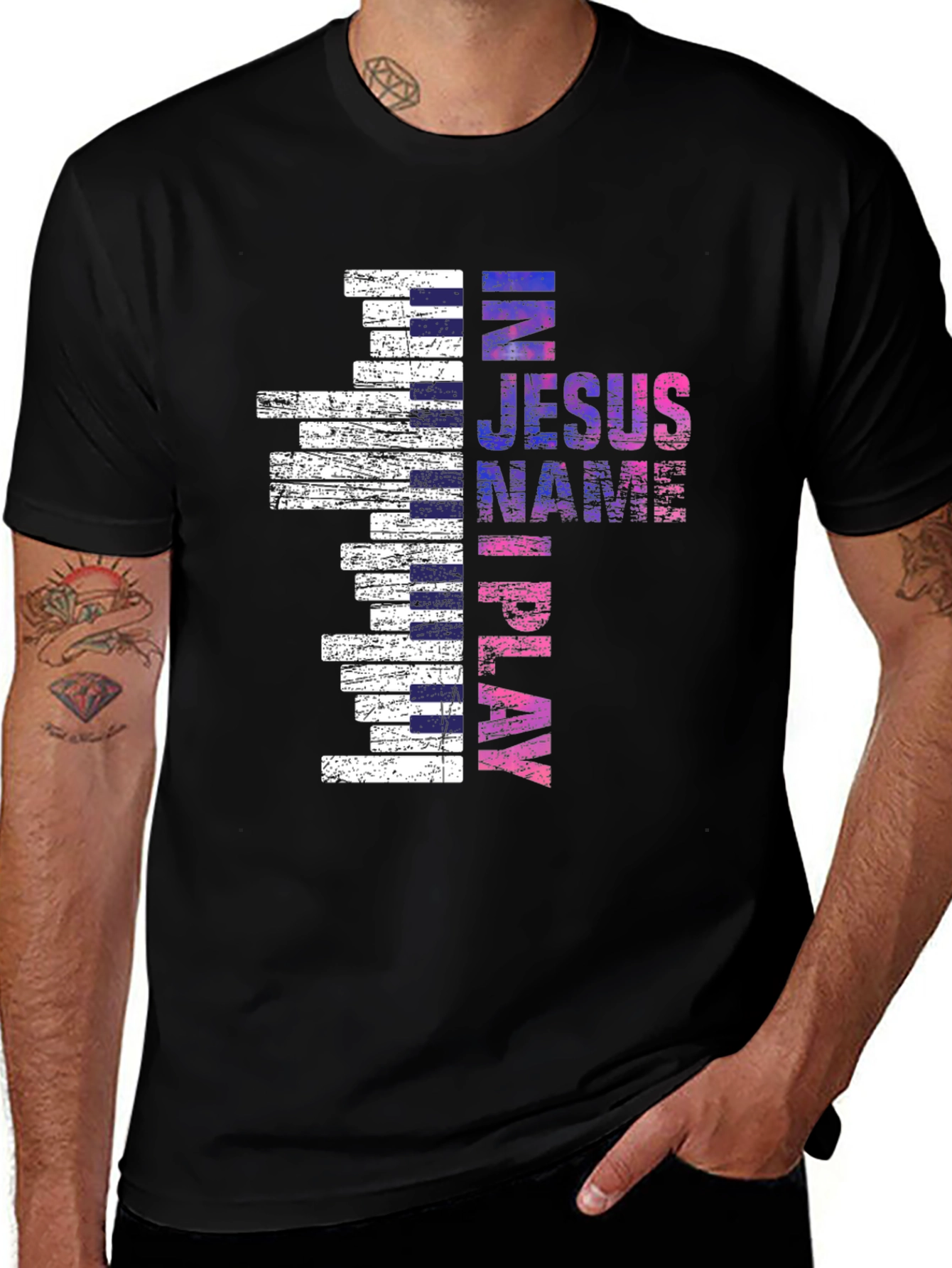 Variant 25 of In Jesus Name I Play Piano Cross T-Shirt