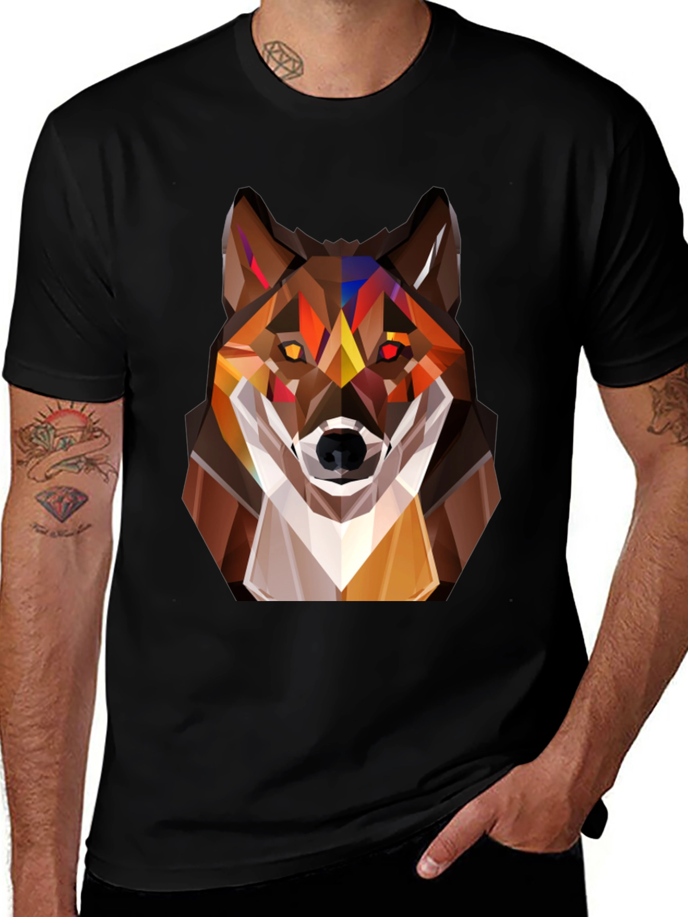 Variant 20 of Geometric Wolf Graphic Tee - Modern Animal Print T-Shirt