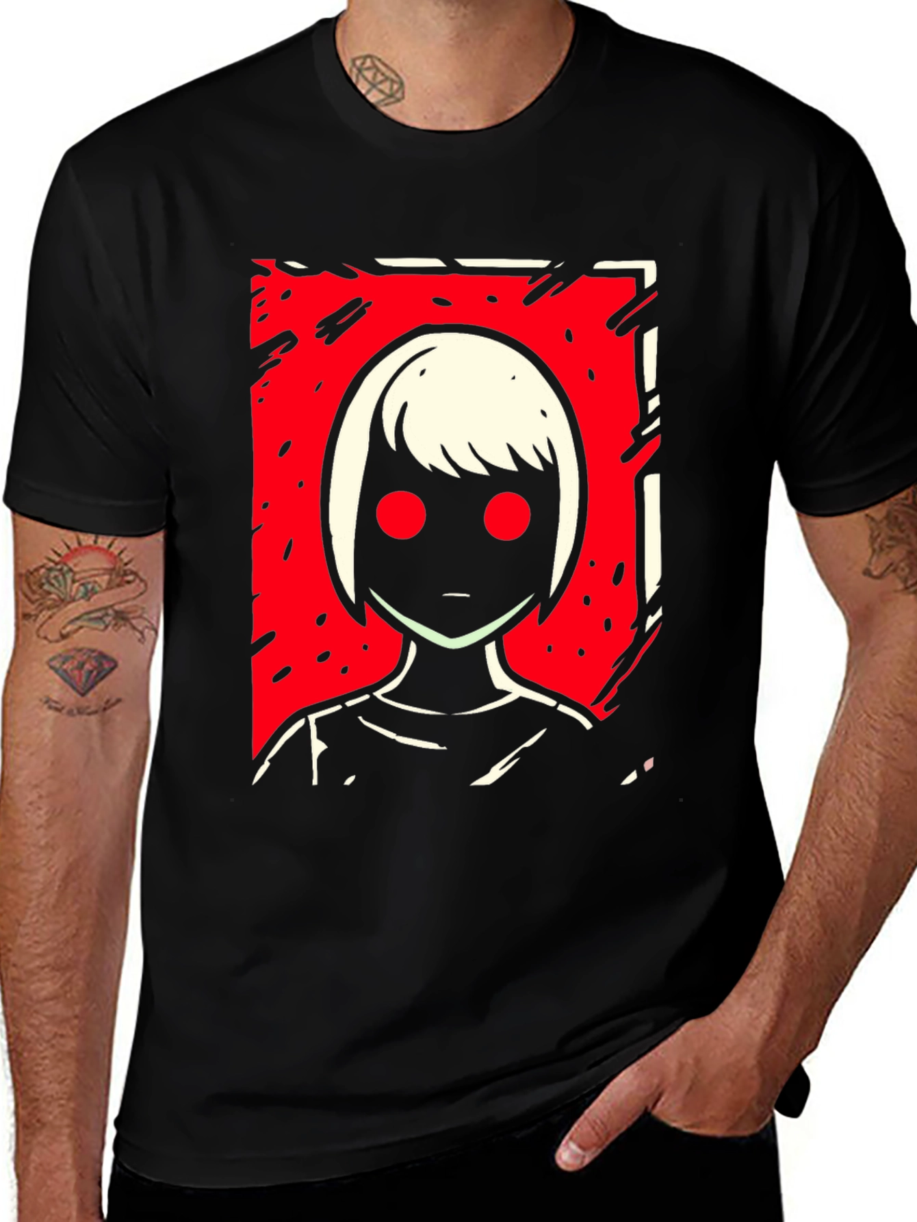 Variant 2 of Edgy Graphic Tee - Red-Eyed Figure