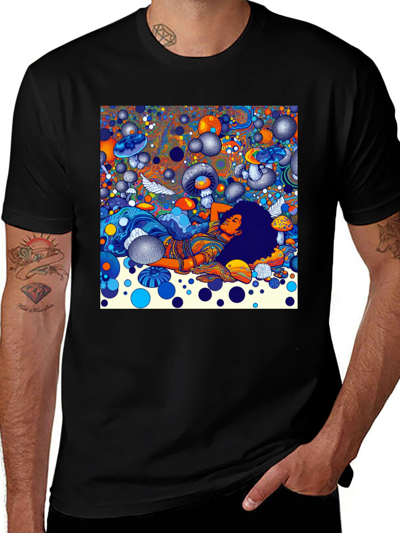 Variant 23 of Psychedelic Dream T-Shirt - Colorful Mushroom Scene