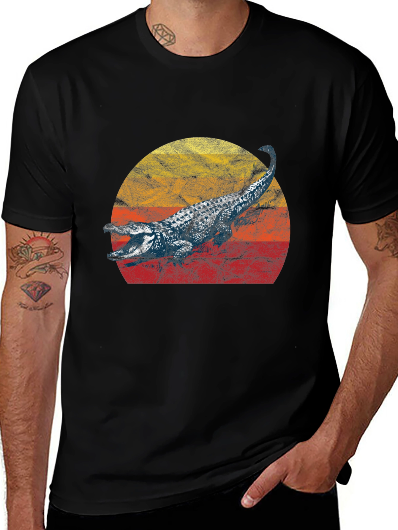 Variant 24 of Retro Alligator Sunset Graphic Tee - Cool Vintage Style