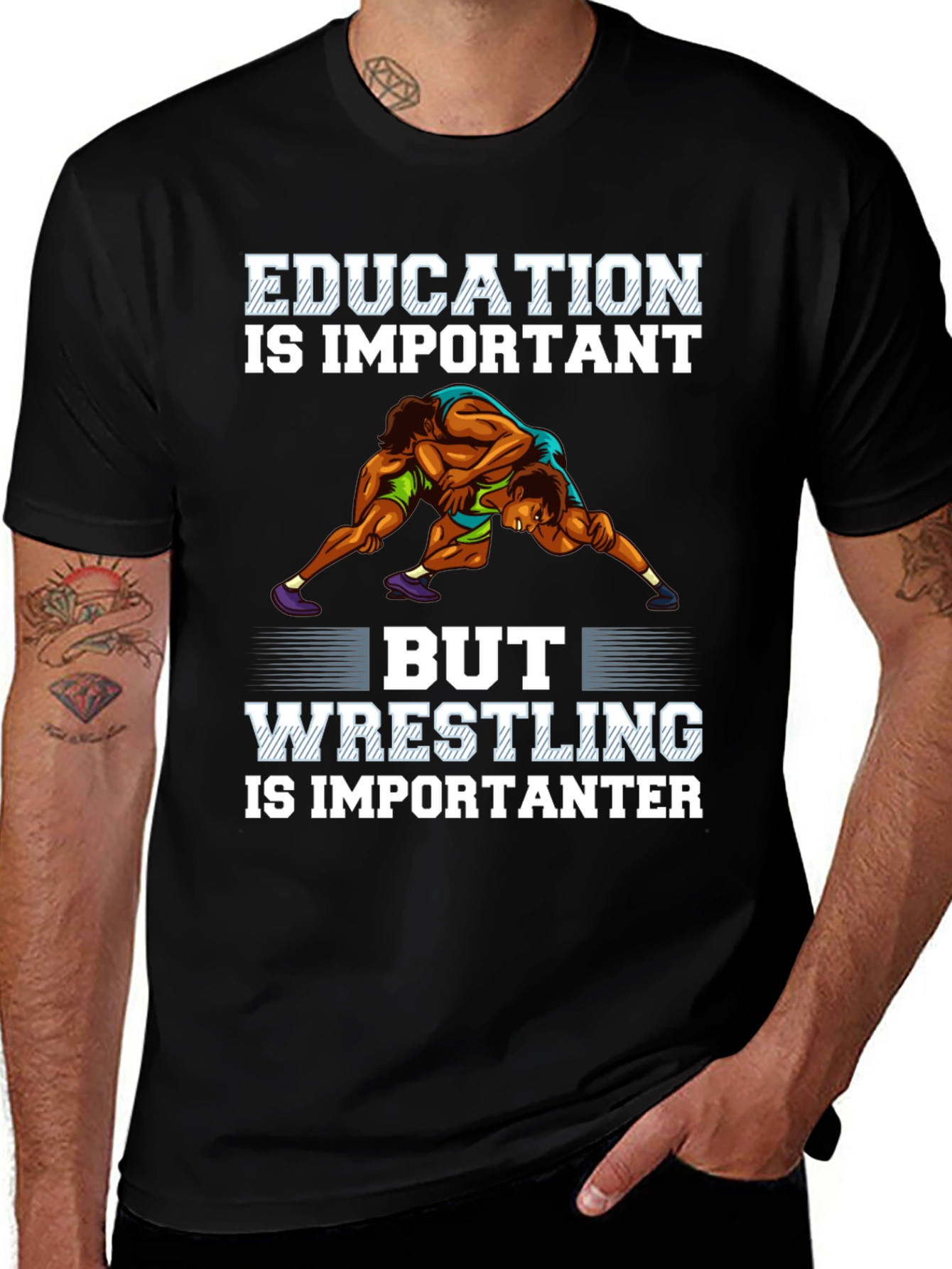 Variant 23 of Wrestling Is Importanter T-Shirt - Black