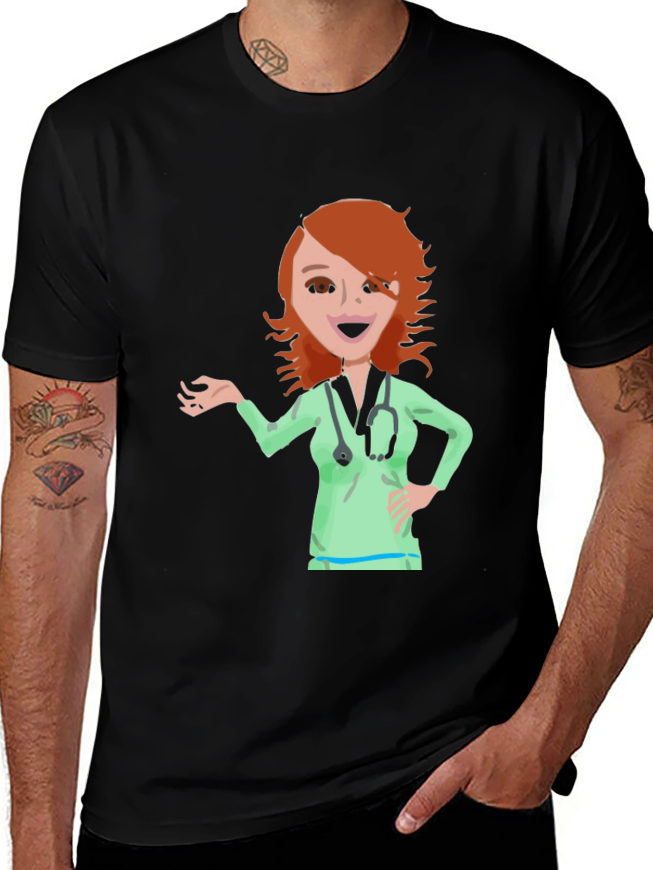 Variant 17 of Cartoon Doctor Women's Black T-Shirt