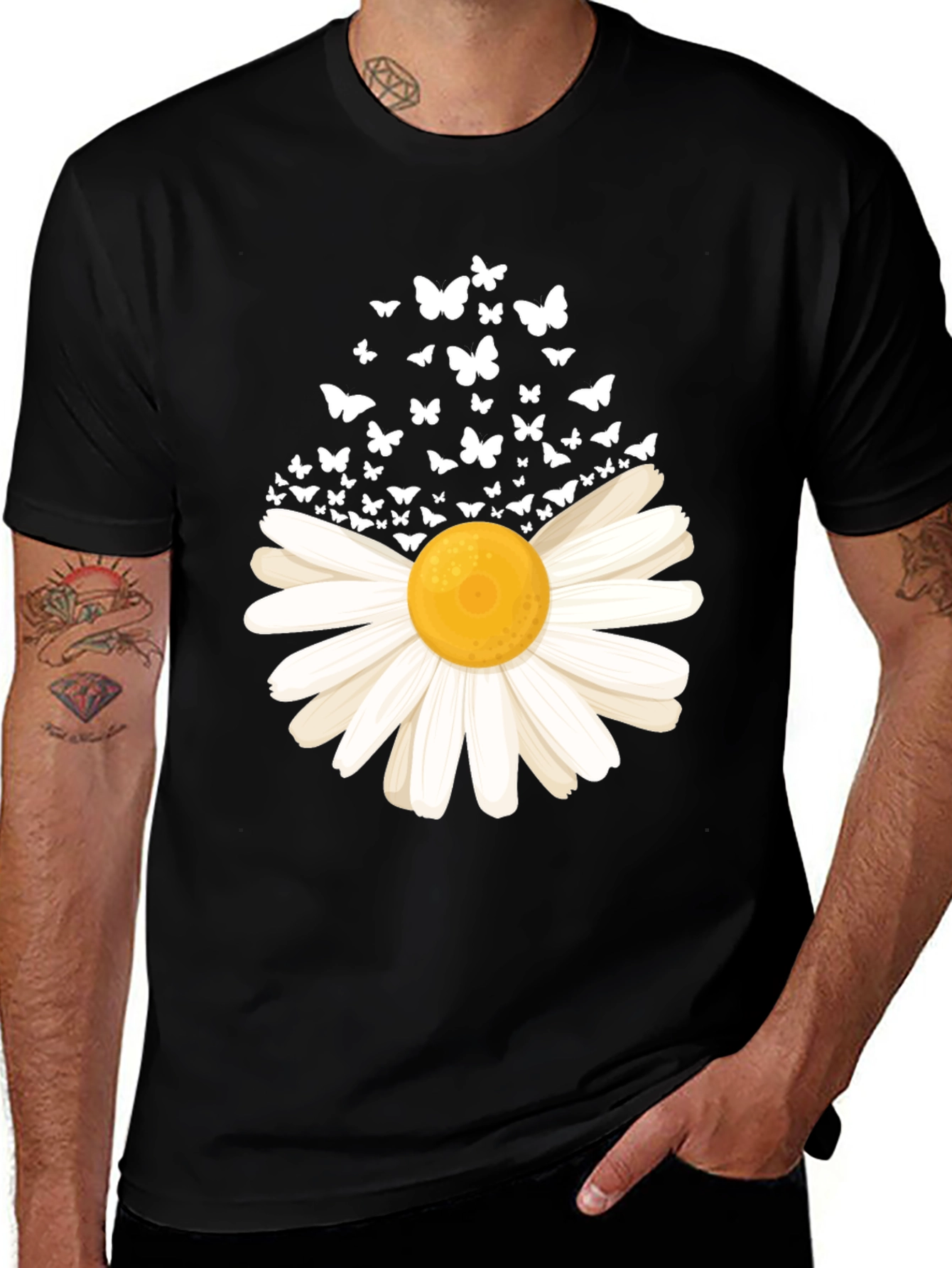 Variant 21 of Daisy & Butterflies Black Graphic Tee