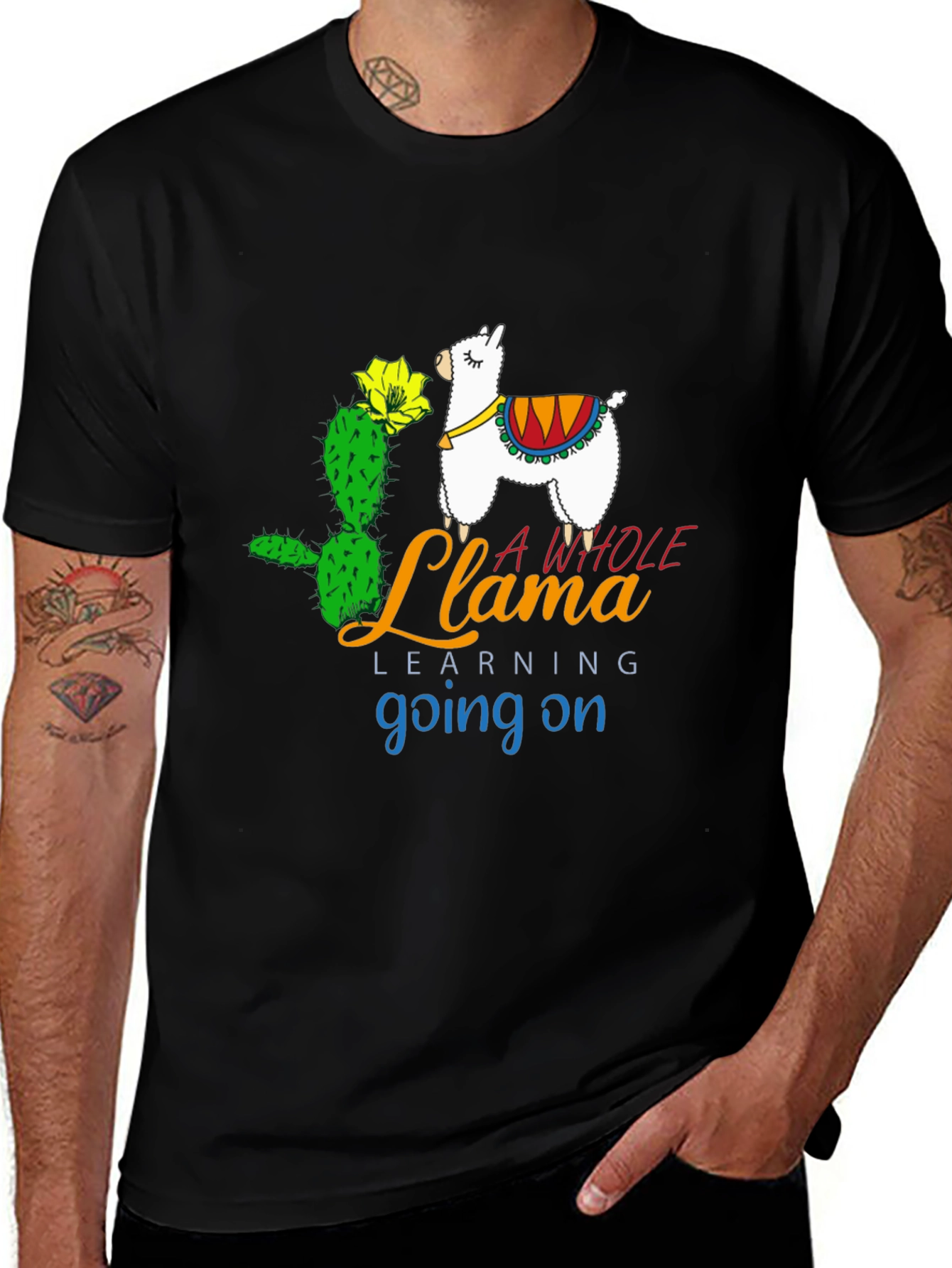 Variant 11 of Llama Learning Black T-Shirt