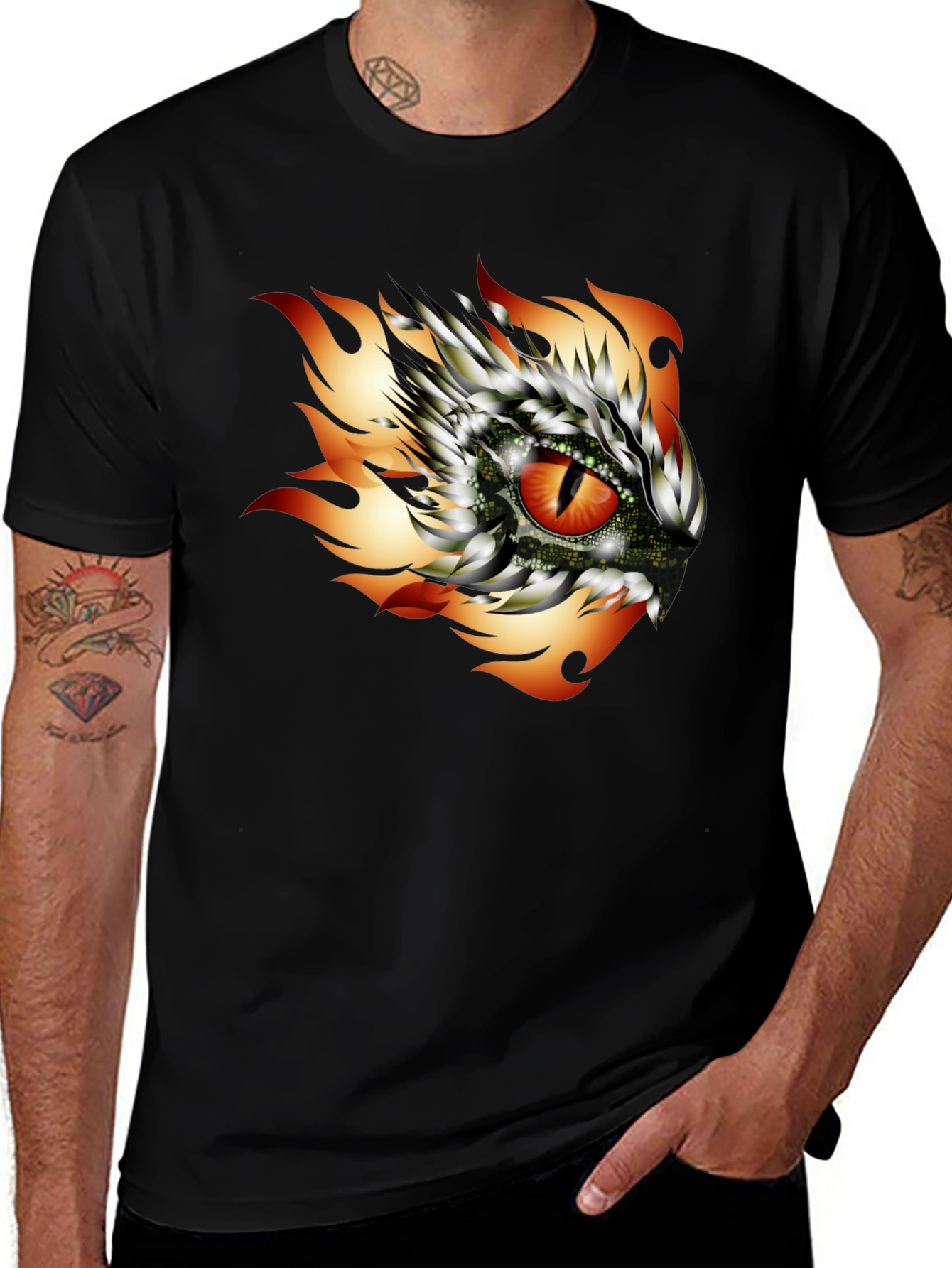 Variant 29 of Fiery Dragon Eye Graphic Black T-Shirt