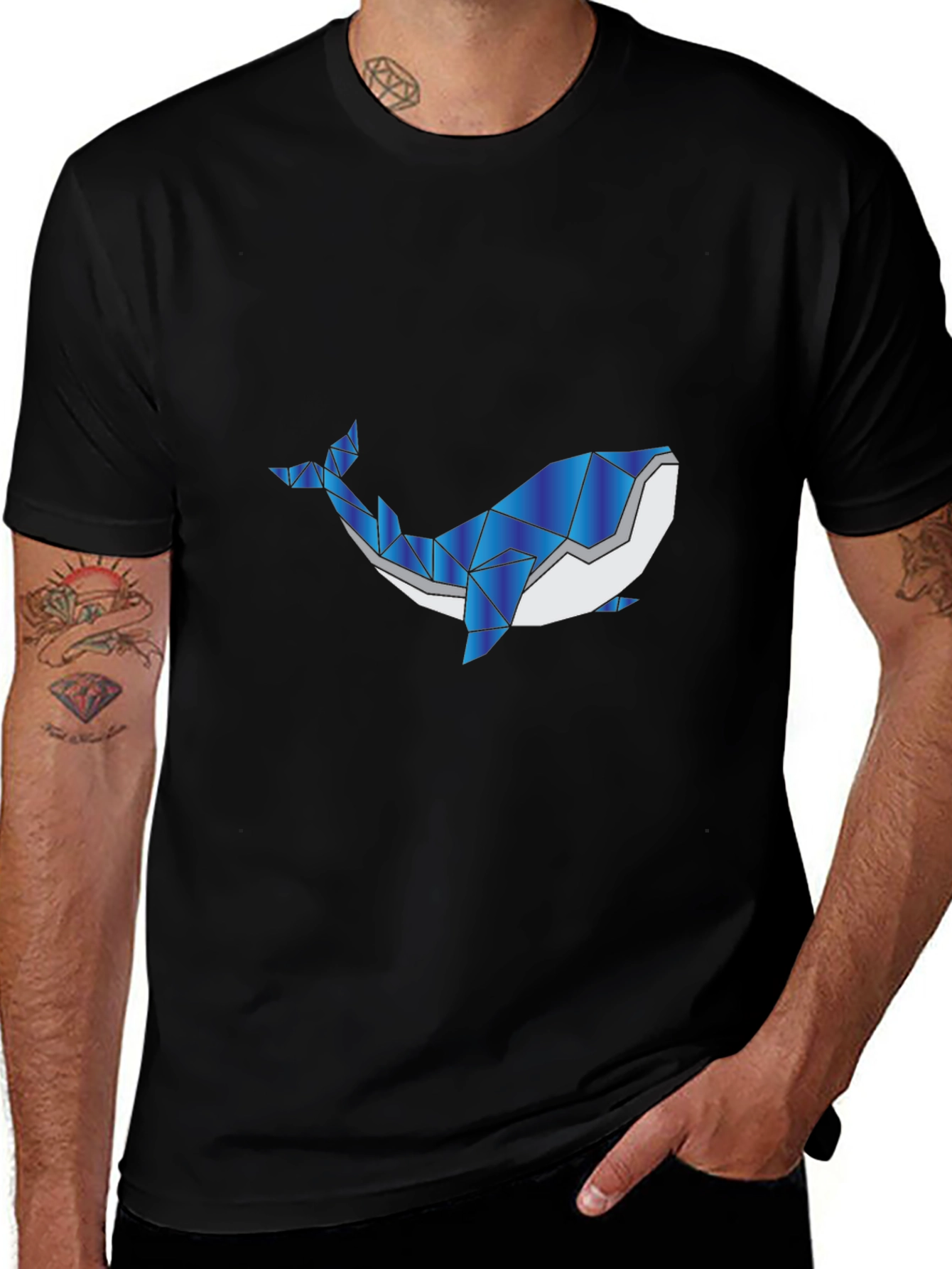 Variant 2 of Geometric Whale Graphic Tee - Black