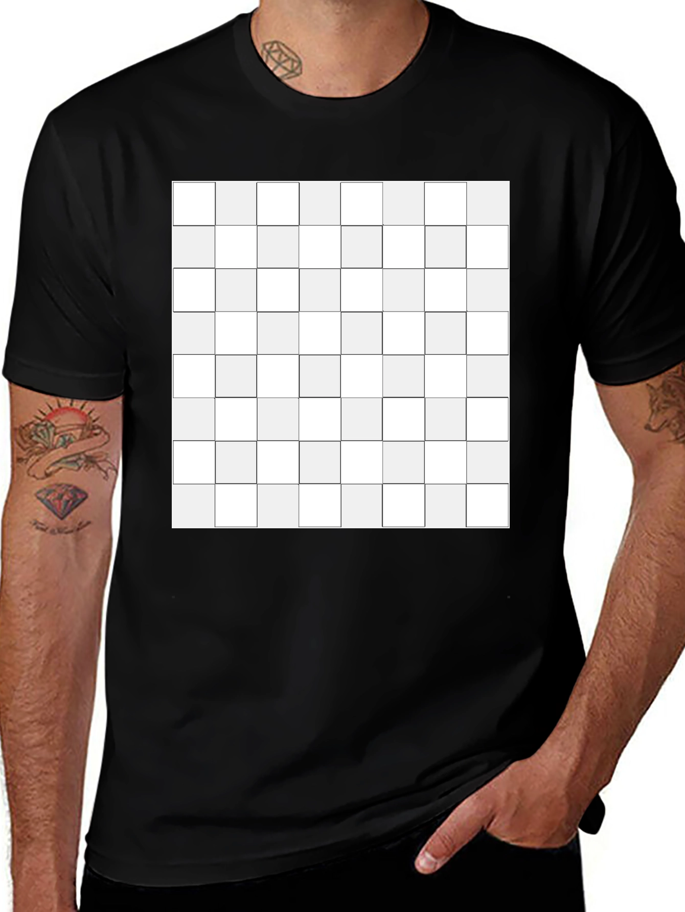 Grid Design Black T-Shirt