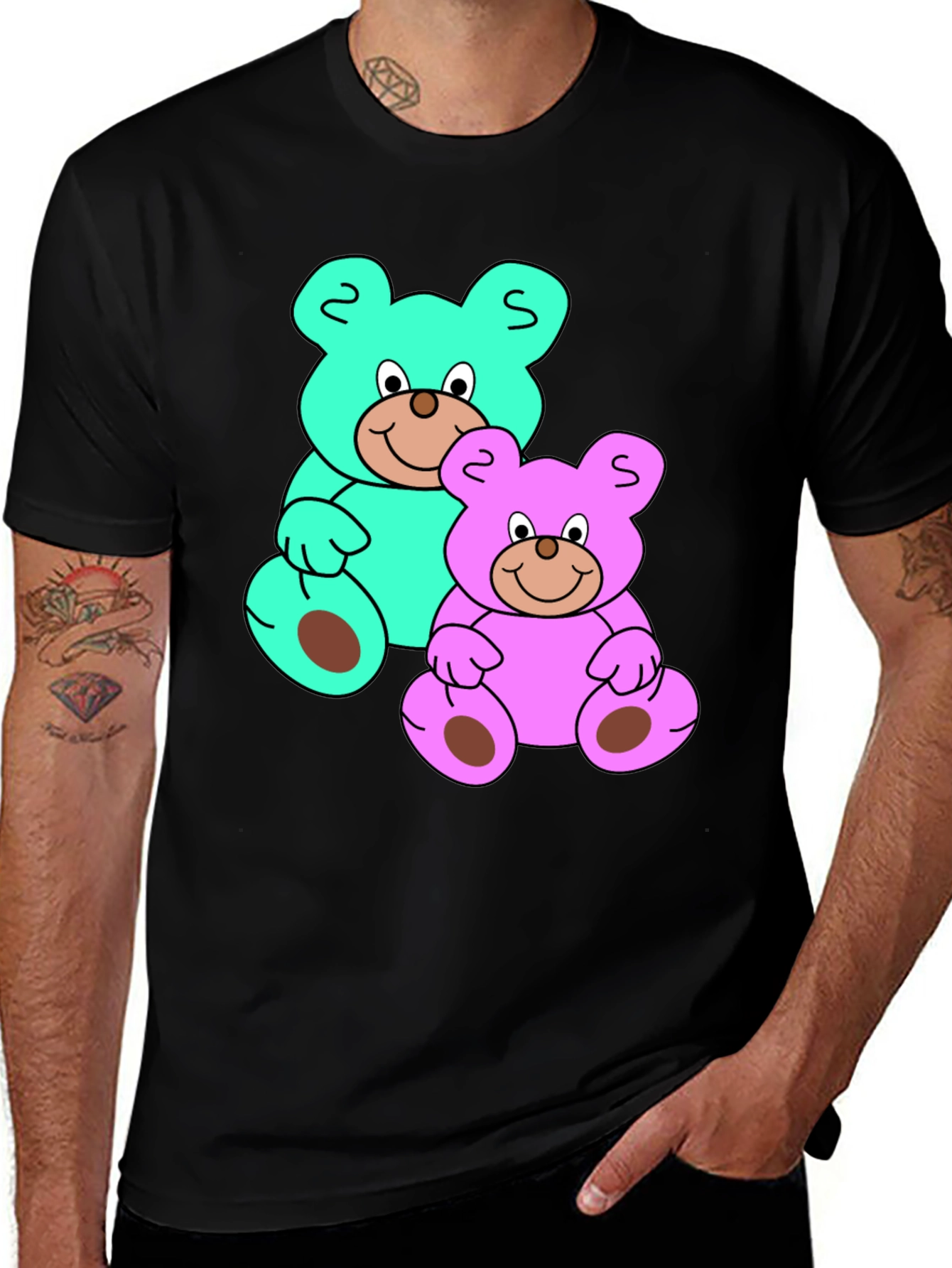Variant 10 of Cute Cartoon Teddy Bears Black T-Shirt
