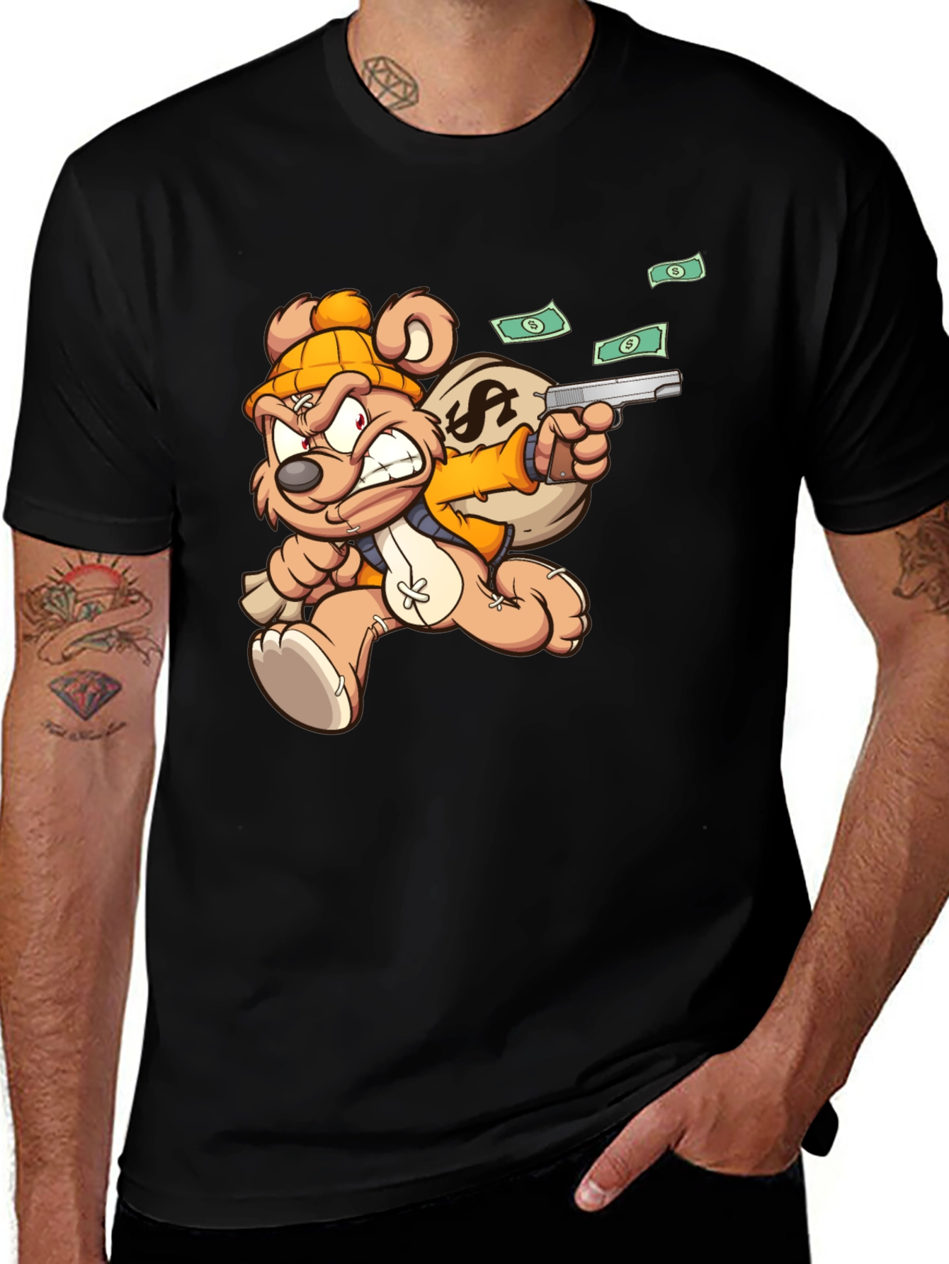 Variant 23 of Cartoon Teddy Bear with Gun T-Shirt