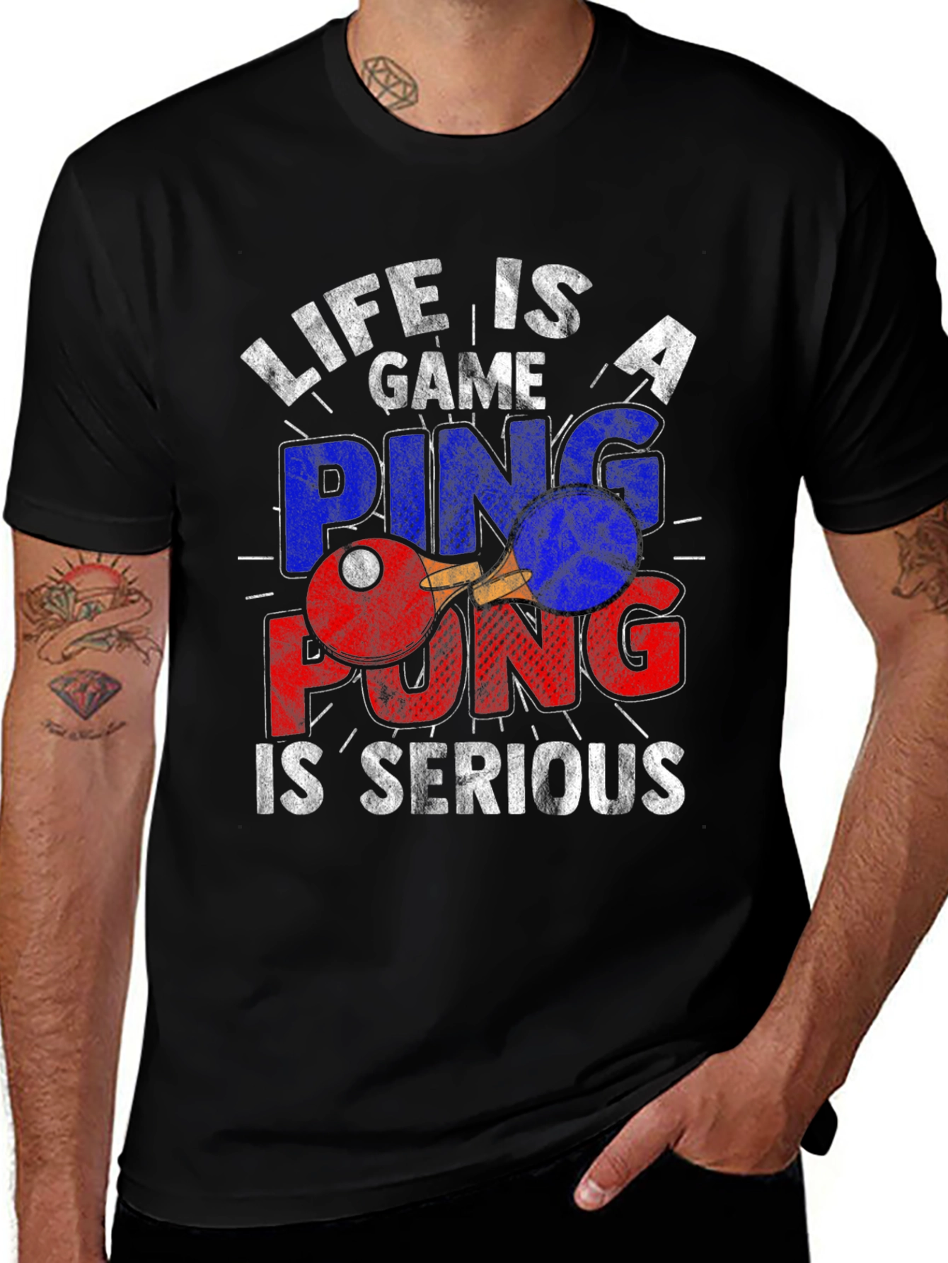 Variant 6 of Life Is a Game Ping Pong Serious Black T-Shirt