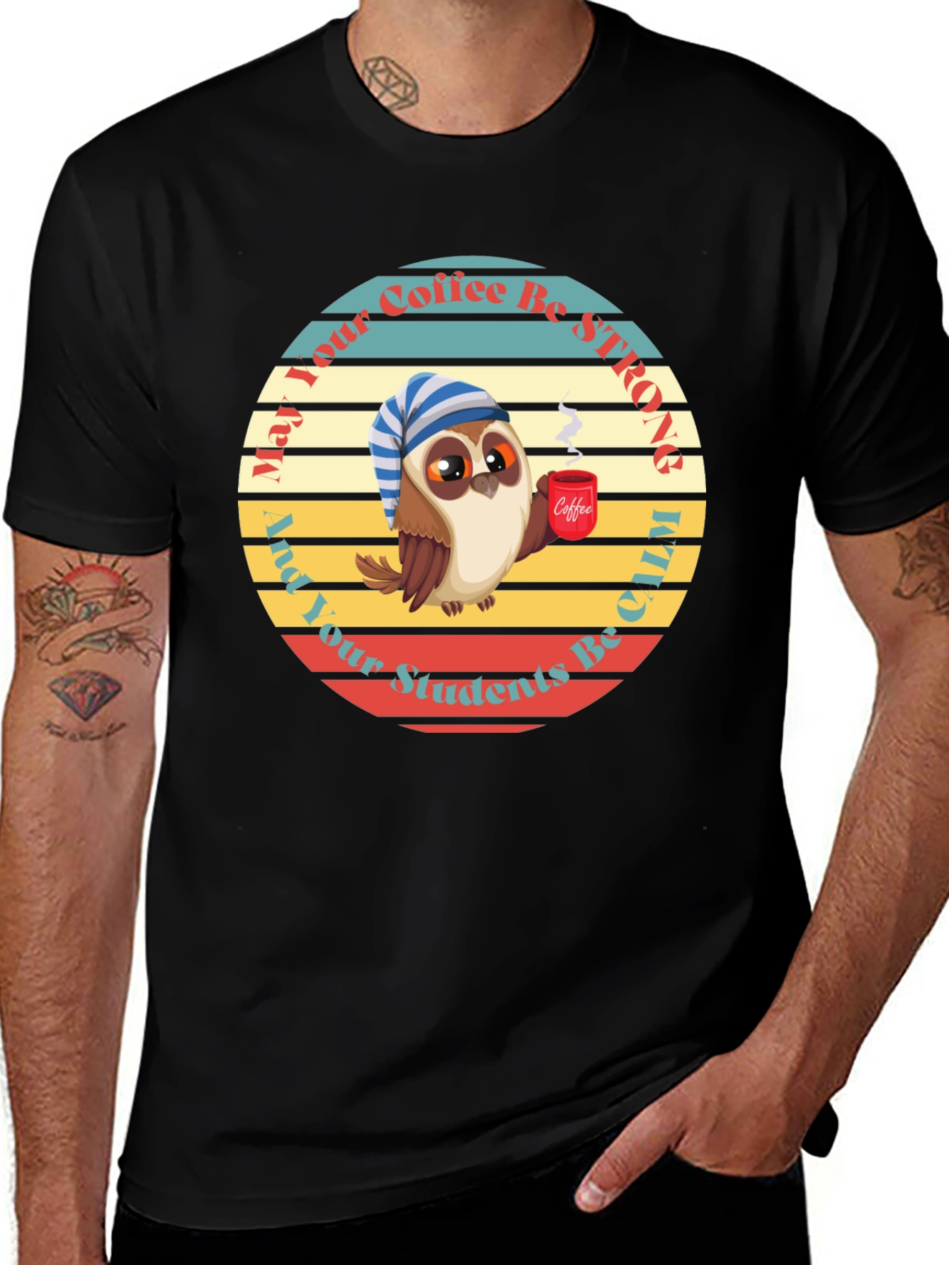 Variant 24 of Teacher Owl Coffee T-Shirt - Strong and Calm