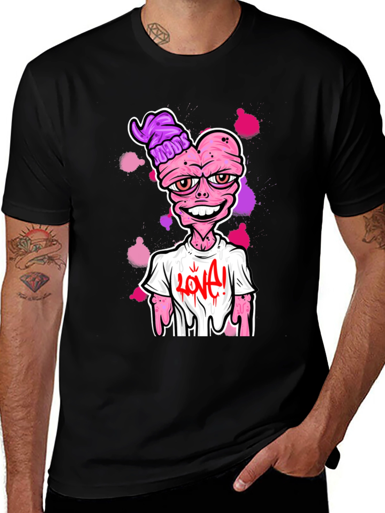 Variant 28 of Cartoon Heart Graphic Print Black T-Shirt