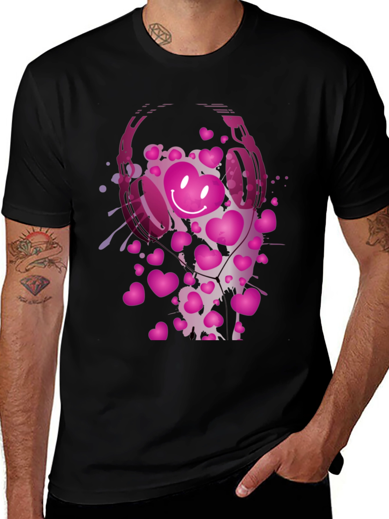 Variant 7 of Heart Headphones Black T-Shirt