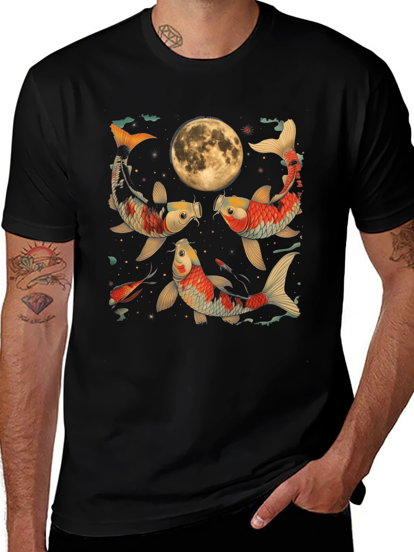 Variant 8 of Koi Fish Moon Graphic Tee - Unique Style