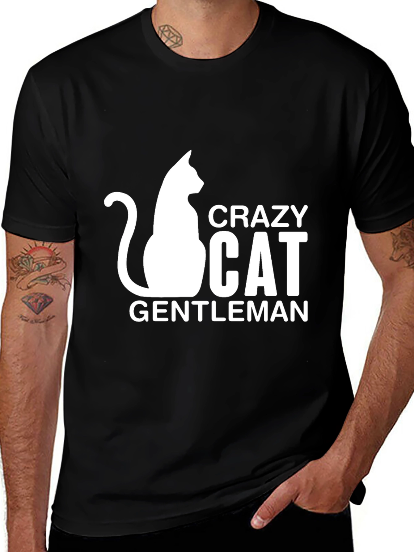 Variant 30 of Crazy Cat Gentleman Black T-Shirt
