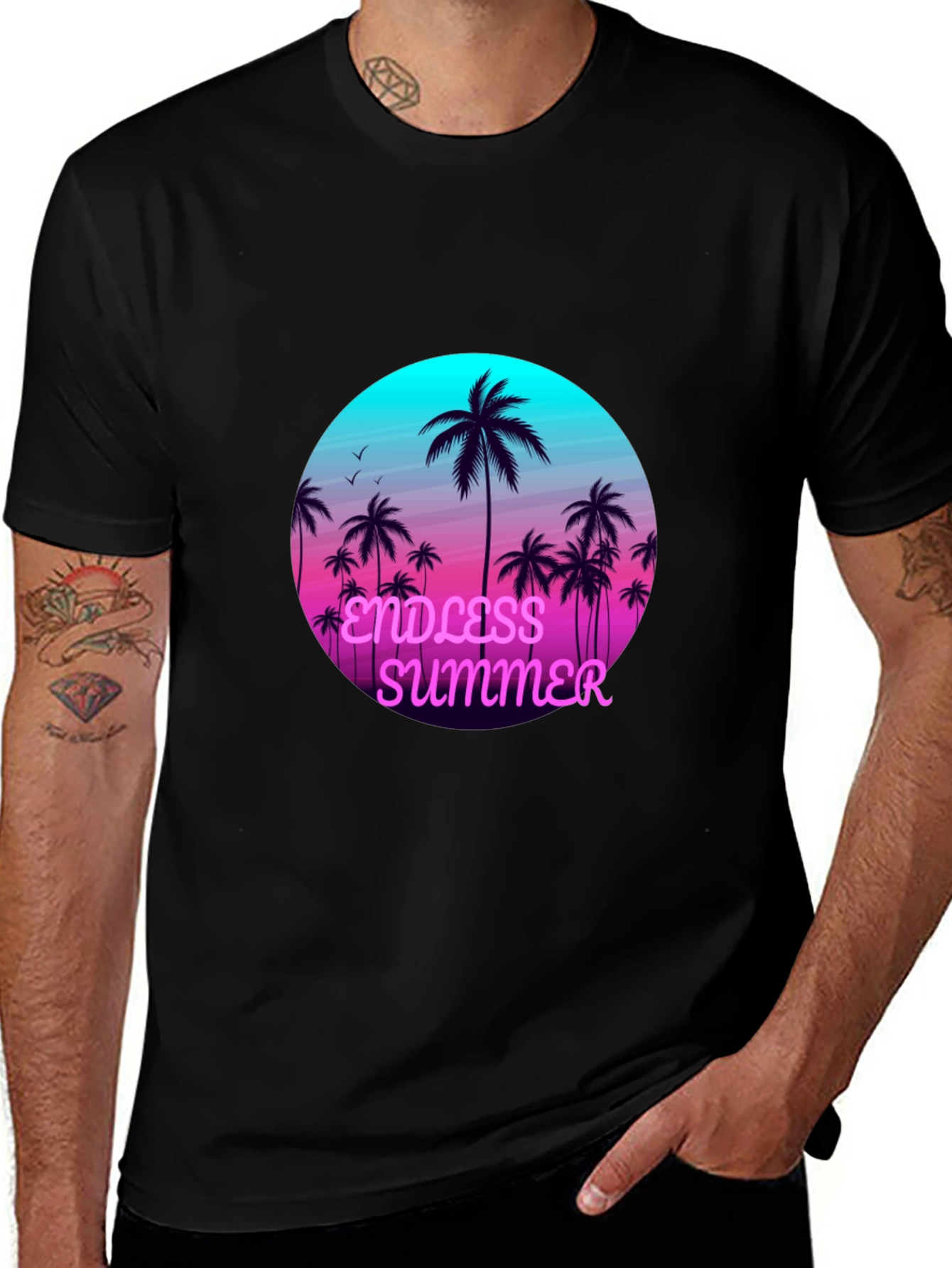 Variant 20 of Endless Summer Palm Tree Graphic Black T-Shirt
