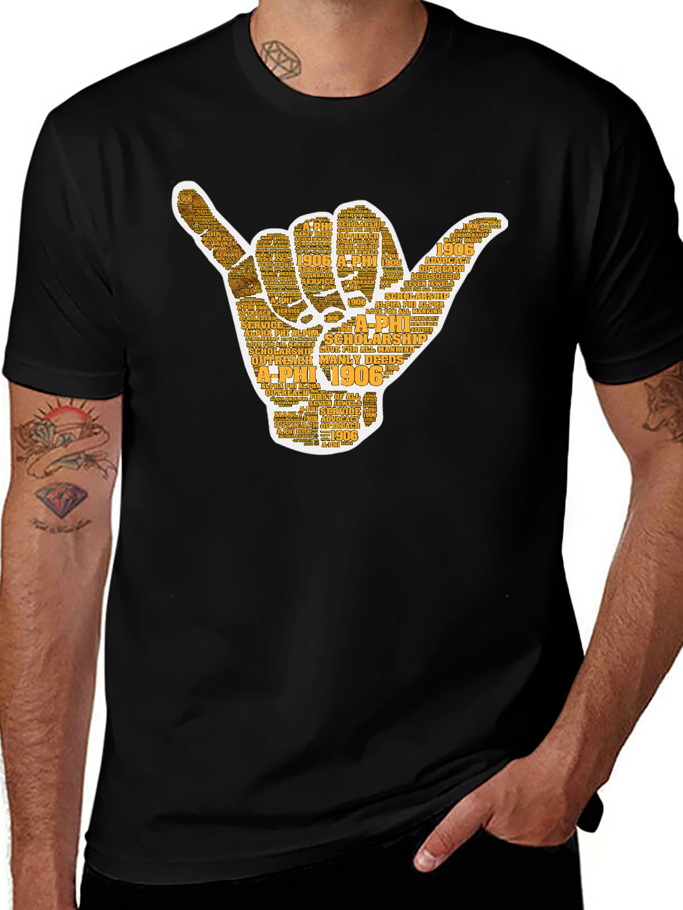 Variant 27 of Alpha Phi Hand Sign Black T-Shirt