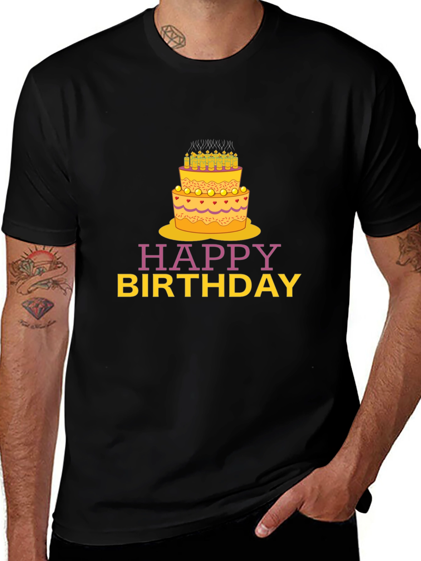 Variant 19 of Happy Birthday Graphic T-Shirt - Black Cotton Tee