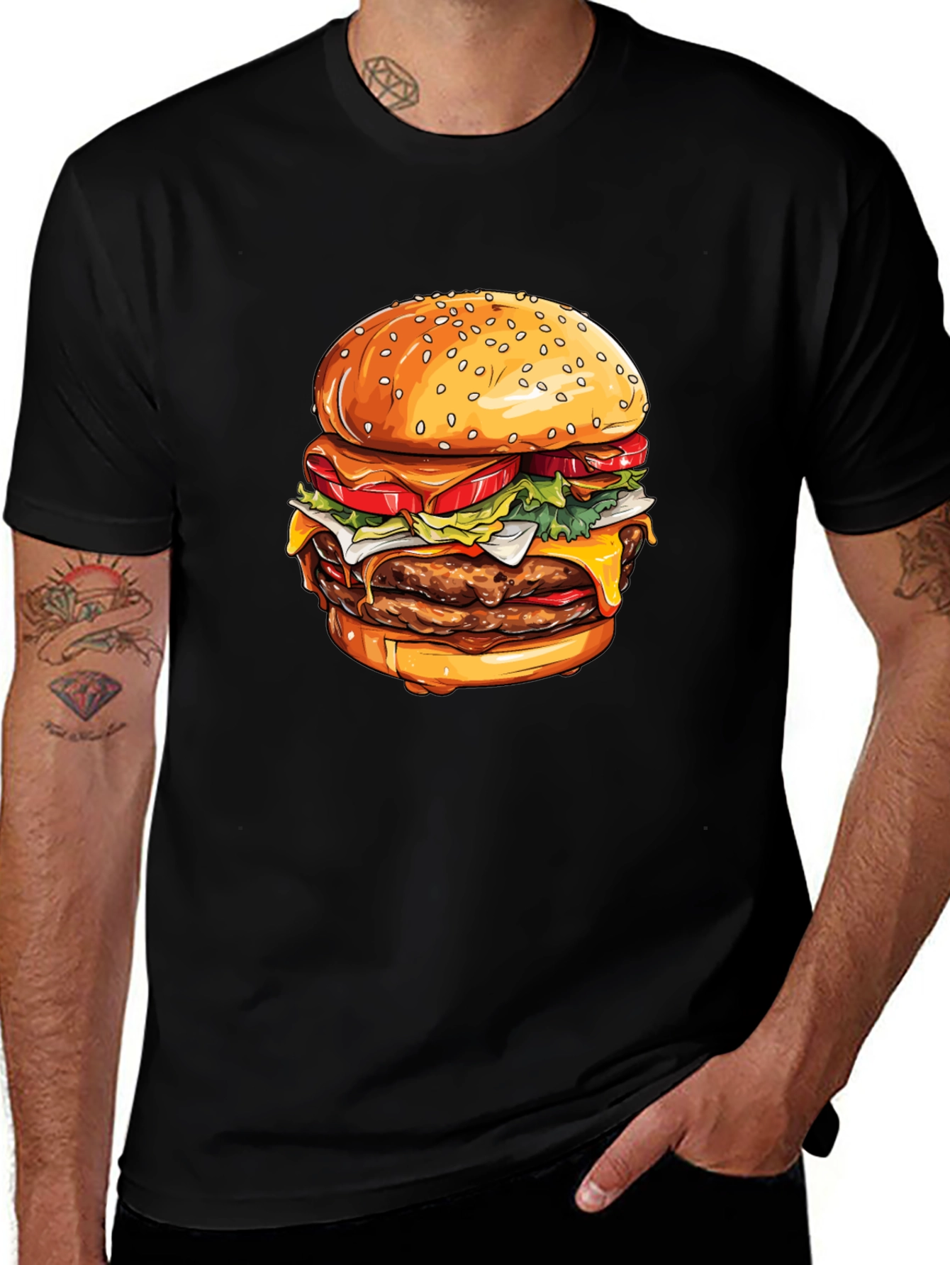 Variant 25 of Burger Graphic Tee - Men's Black T-Shirt