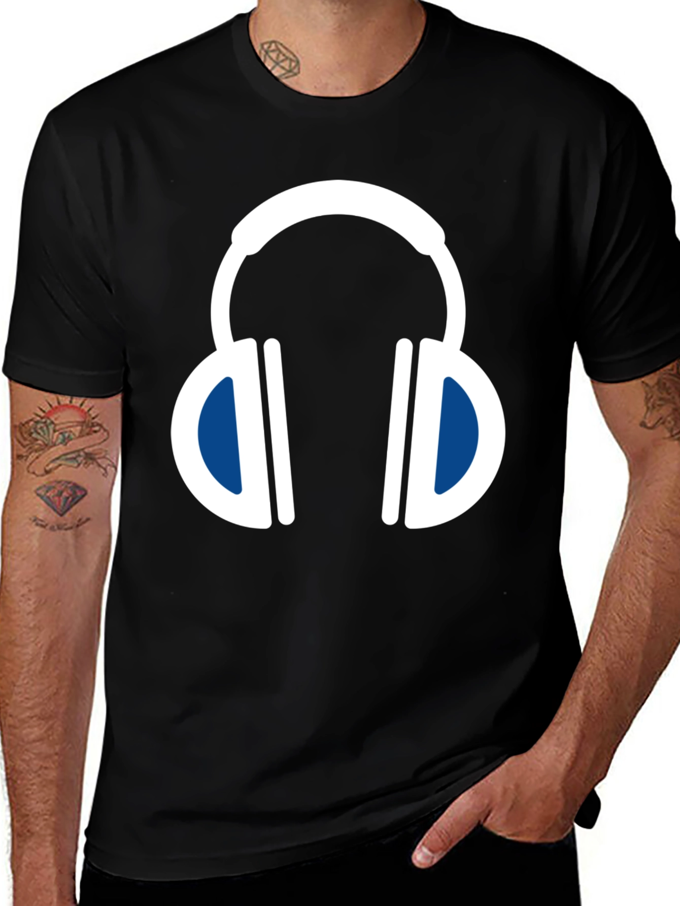 Variant 17 of Headphone Graphic Tee - Black Cotton Blend