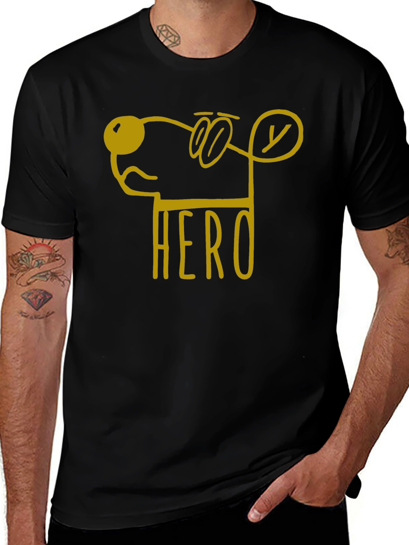 Hero Dog Cartoon Graphic Tee - Unisex Black T-Shirt