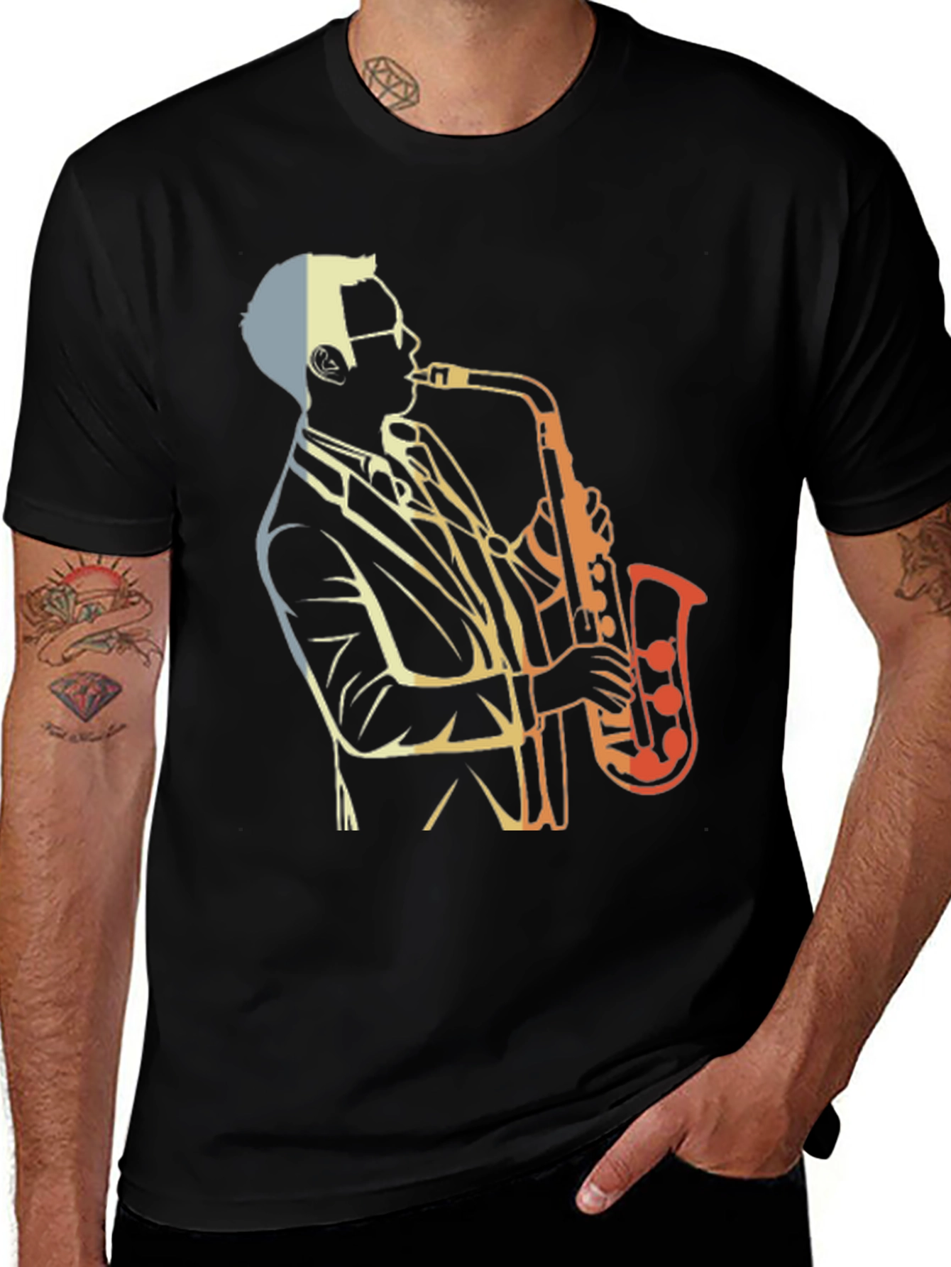 Variant 11 of Retro Saxophone Player Graphic Tee - Cool Jazz Music Shirt