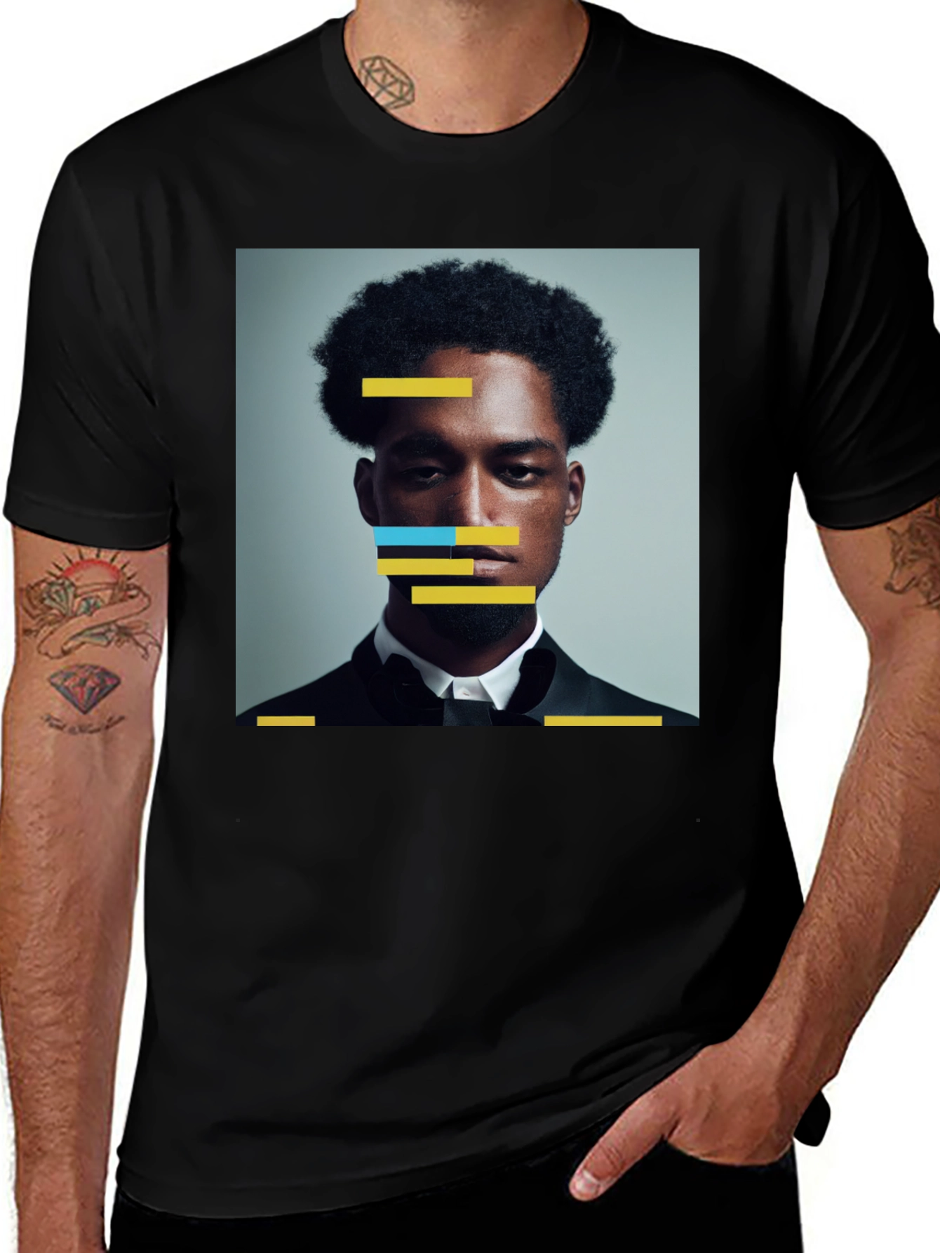 Variant 8 of Abstract Portrait Graphic Tee - Stylish Men's Black T-Shirt